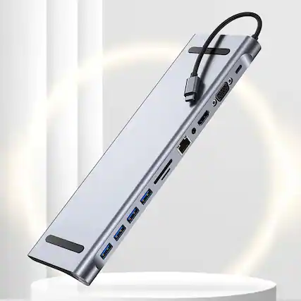 Front. Luckbyte - 11-in-1 USB-C Docking Station with 4K HDMI, VGA, Gigabit Ethernet, 100W Power Delivery, SD/TF Reader, 4 USB Ports.