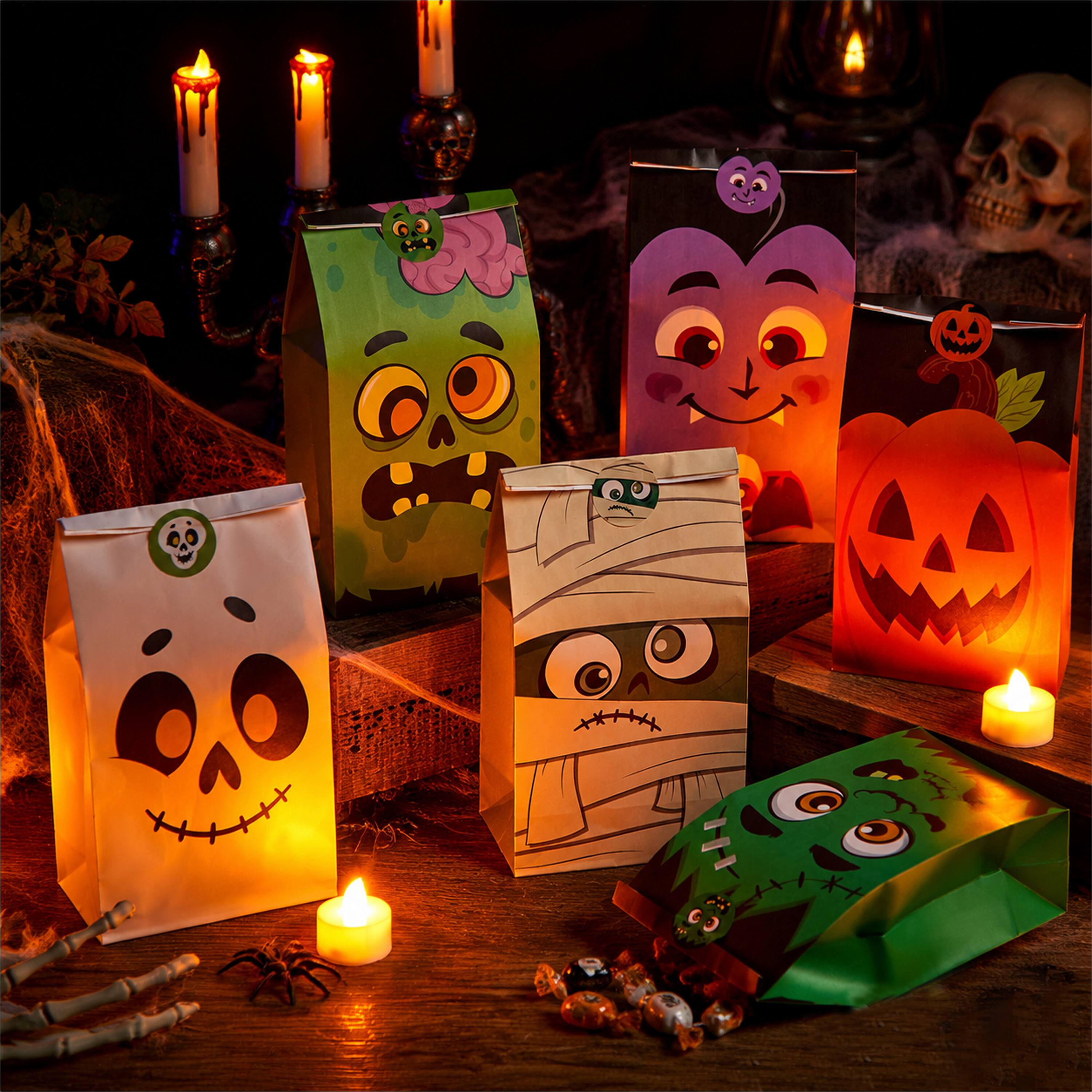 Alt View 2. Joyfy - 72PCS Halloween Treat Bags, Candy and Goodie Bags, 6 Styles with Stickers, Party Supplies for Halloween Party Favors - Orange, Black.