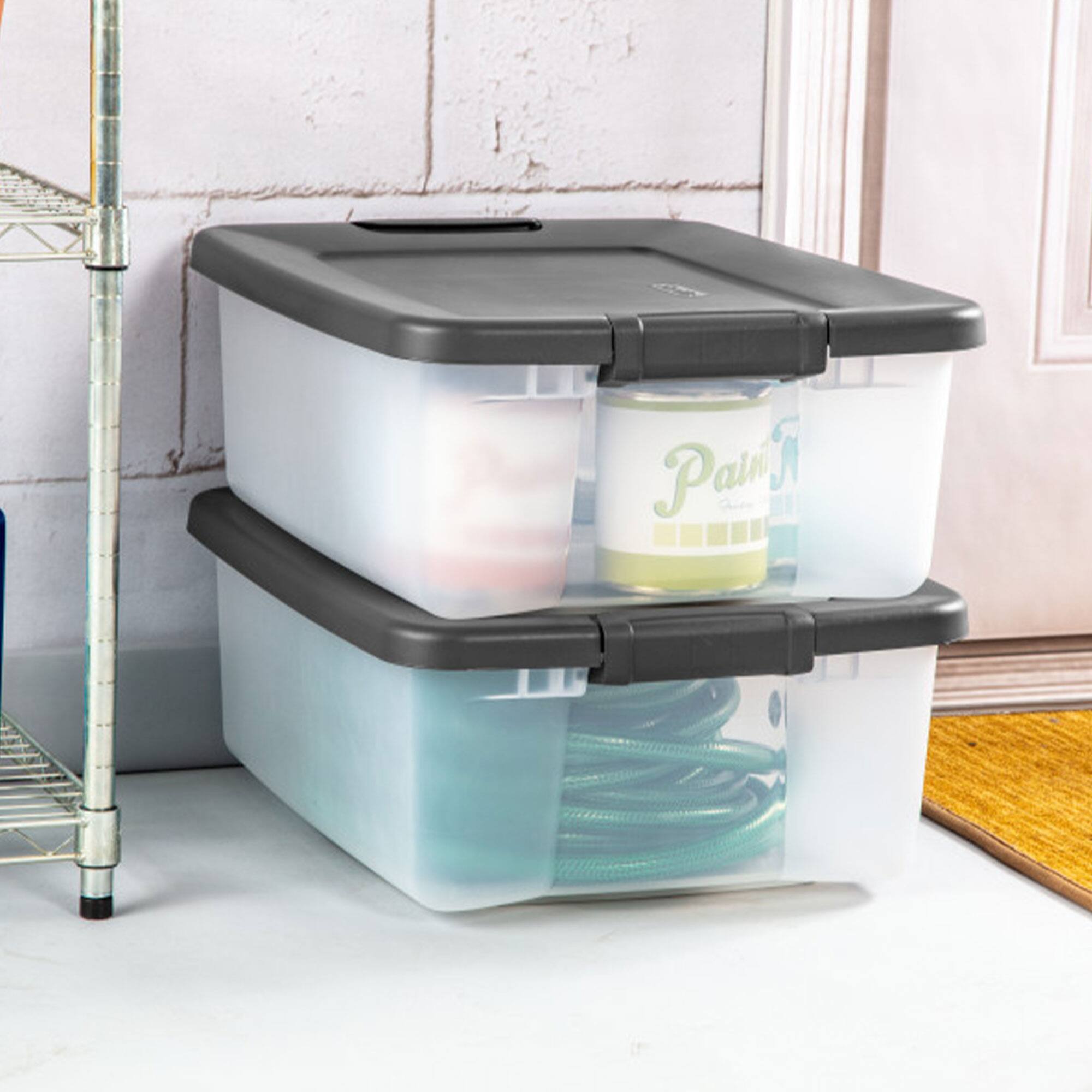 Alt View 2. Sterilite - Sterilite 25 Quart Shelf Tote with Flat Gray Lid and Platinum Latches (18 Pack).