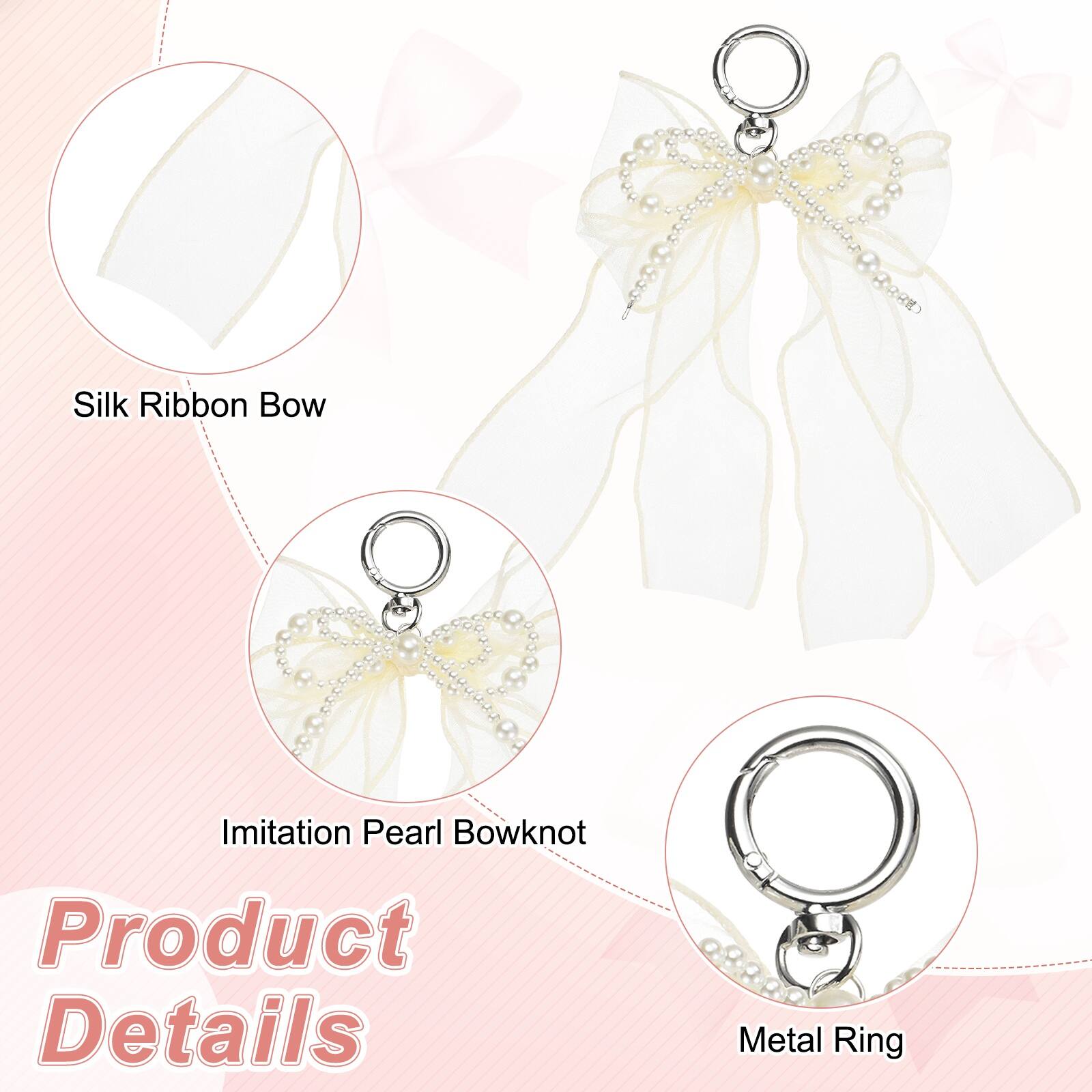 Silk Ribbon Bow  
Imitation Pearl Bowknot  
Product Details  
Metal Ring