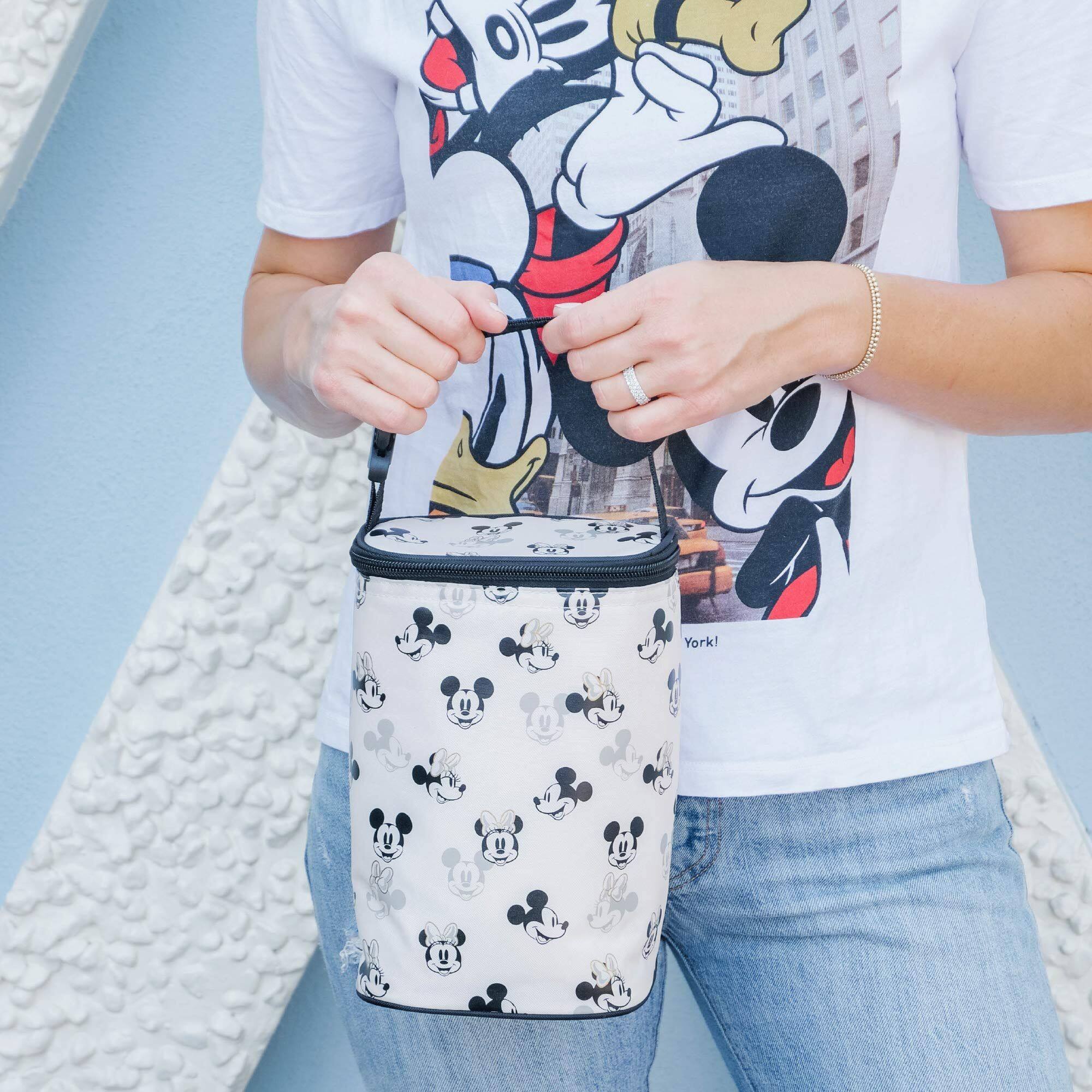 Angle. J.L. Childress - J.L. Childress Tall TwoCOOL Breastmilk Cooler Bag – Mickey Minnie Ivory, Insulated, Fits 2‑4 Bottles - Mickey Minnie White.
