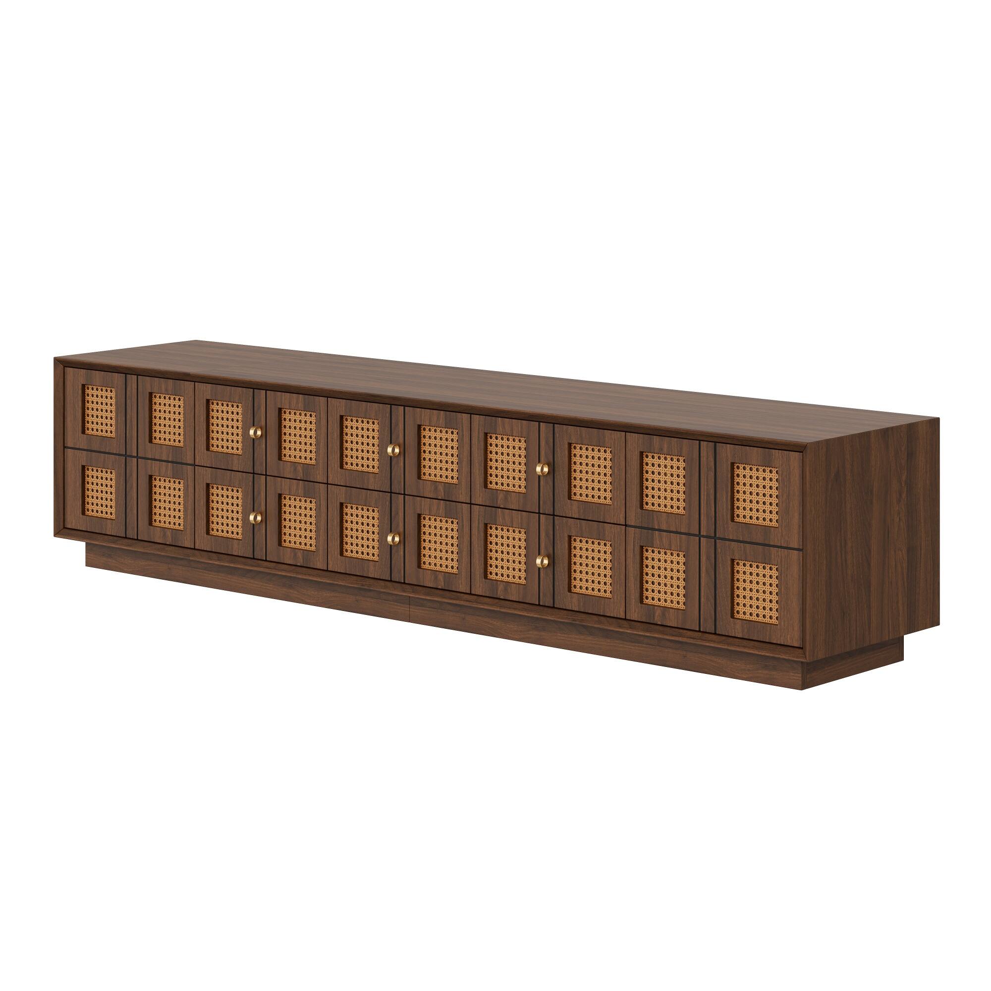 Alt View 5. MERAVOM - 72" Media Console TV Stand for 80 Inch TVs, Rattan Entertainment Center with 6 Drawers and 2 Cabinets for Living Room - Walnut.