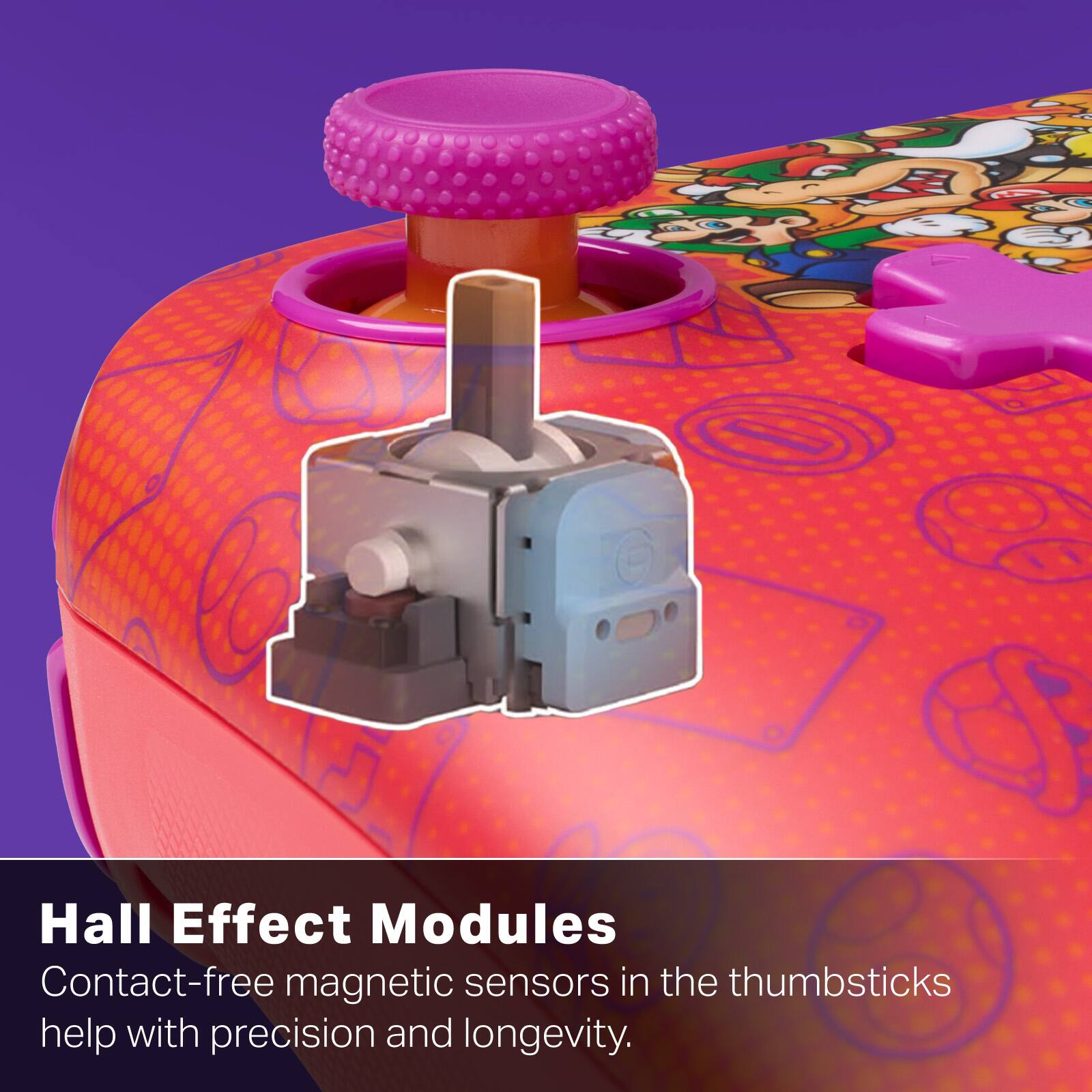 Hall Effect Modules  
Contact-free magnetic sensors in the thumbsticks help with precision and longevity.