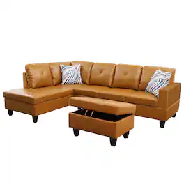 Boyel Living - Premium Semi PU Upholstered Sofa Solid Wood Frame Double Spring with Left Chaise Lounge - Caramel Brown