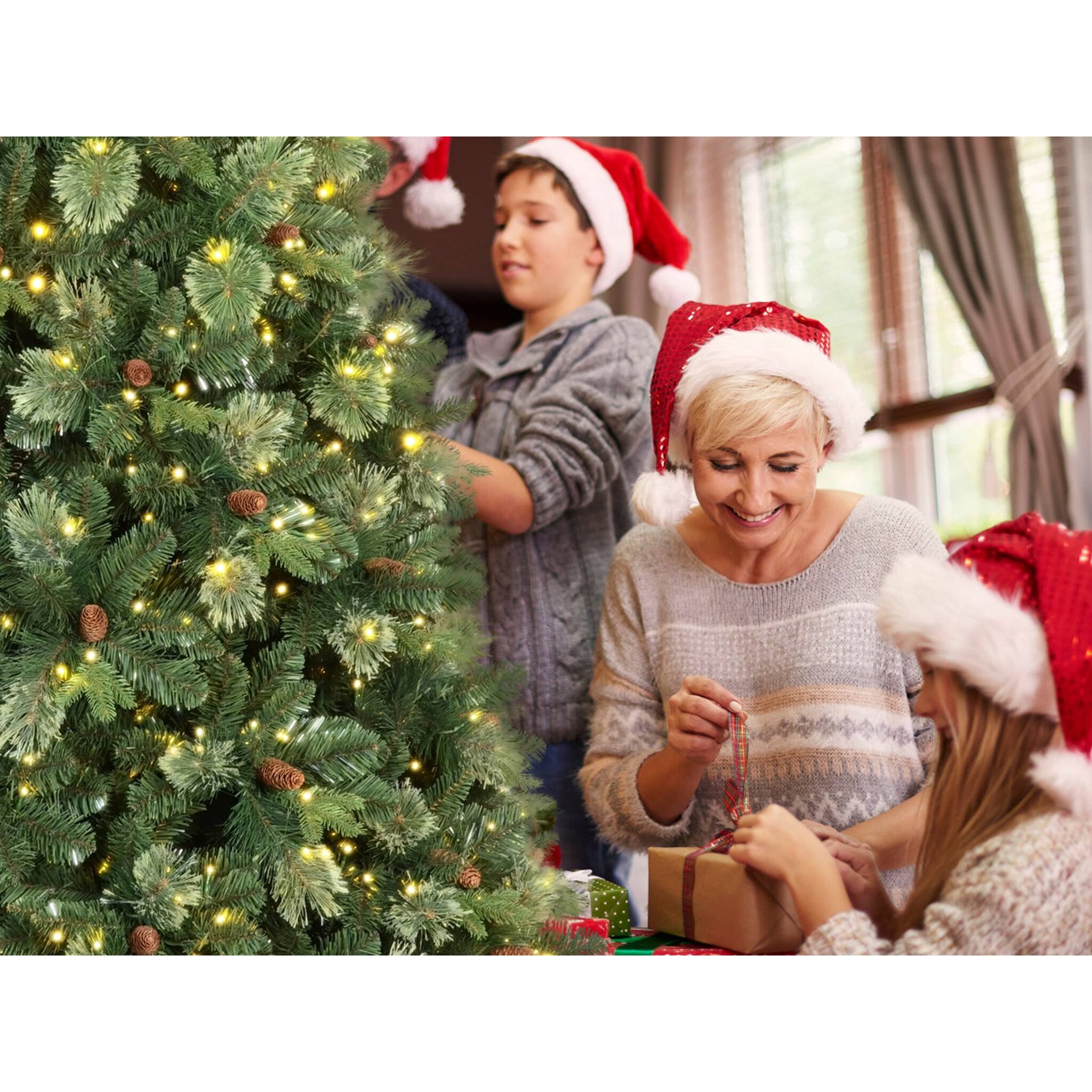 Alt View 3. Forest'nSky - 5 ft. Pre-Lit Artificial Christmas Tree with 647 Tips, 200 Warm White LED Lights, 43 Pine Cones - Green.