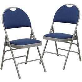 Emma + Oliver - 2 Pack Home & Office Easy-Carry Party Events Padded Folding Chair - Navy Fabric/Gray Frame