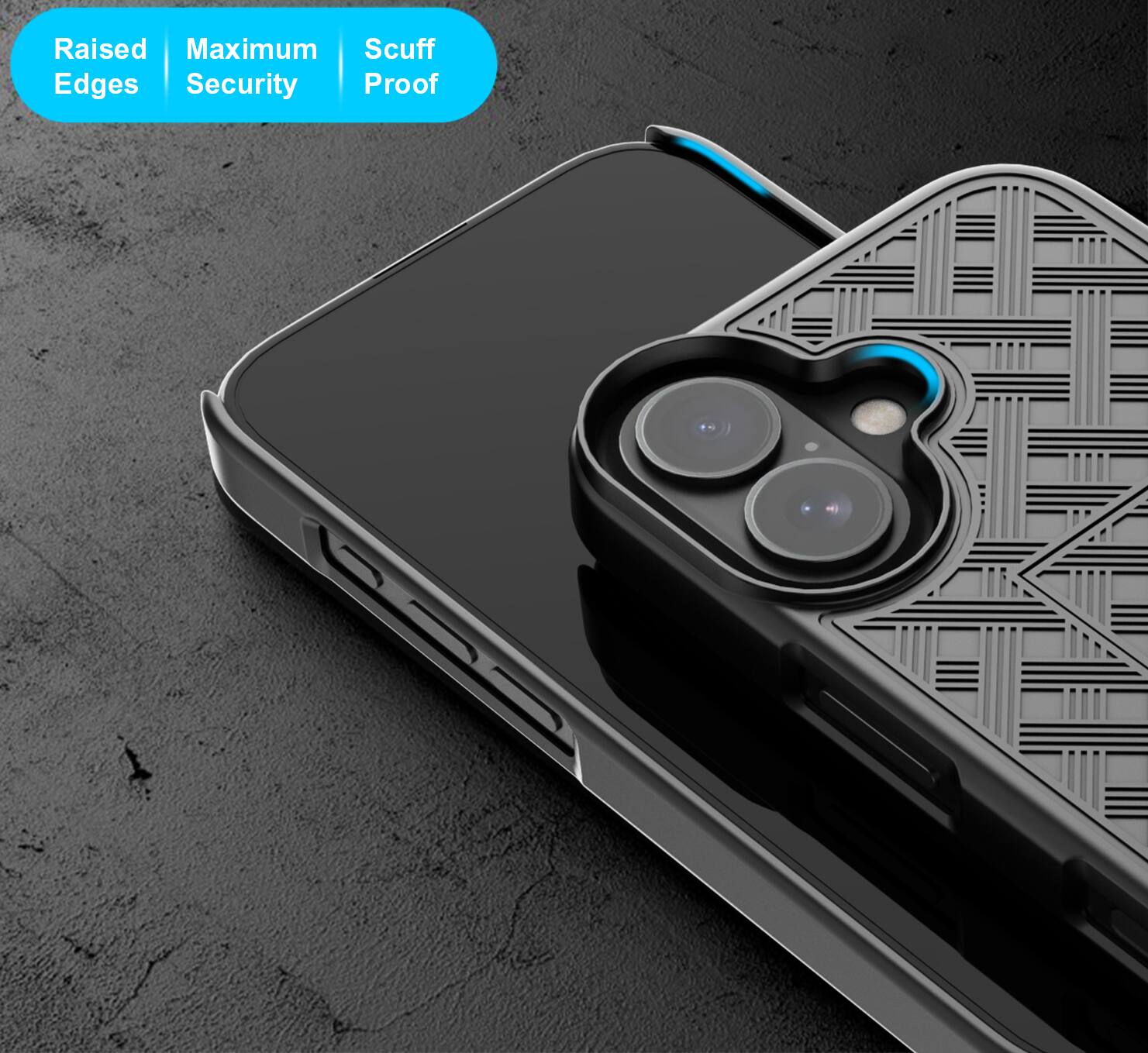 Raised Edges  
Maximum Security  
Scuff Proof