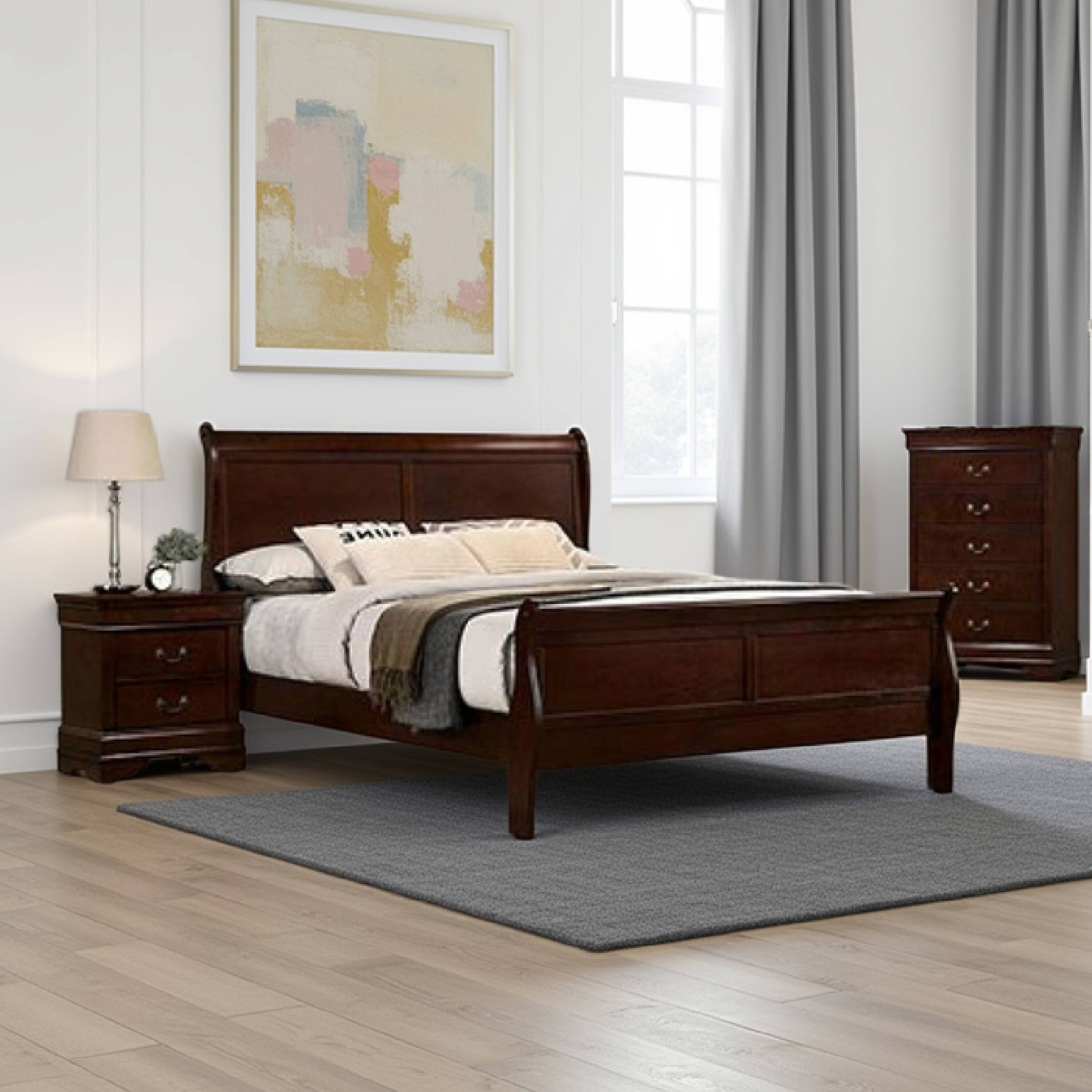 Alt View 5. Manhattan Lane - Poy Three Piece Full Size Bedroom Set, Metal Hanging Pulls - Dark Cherry Brown.