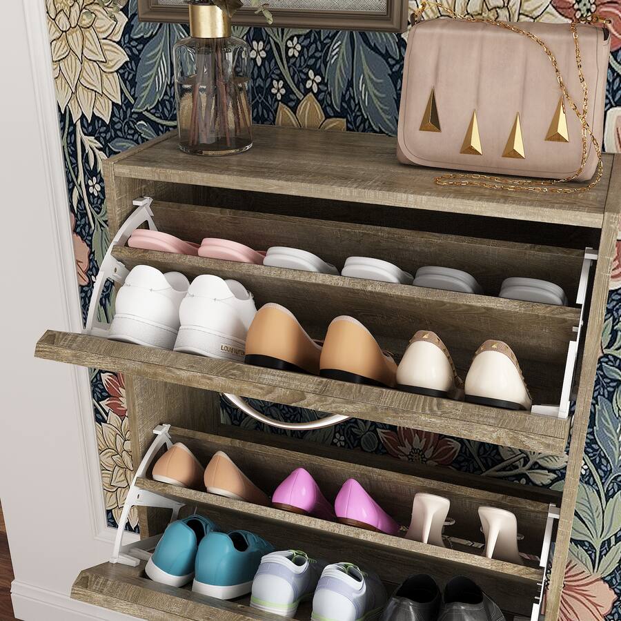 Rustic Flip Shoe Rack Famapy Shoe Cabinet Flip Down Racks Rustic Style Multi Tiered Storage ...