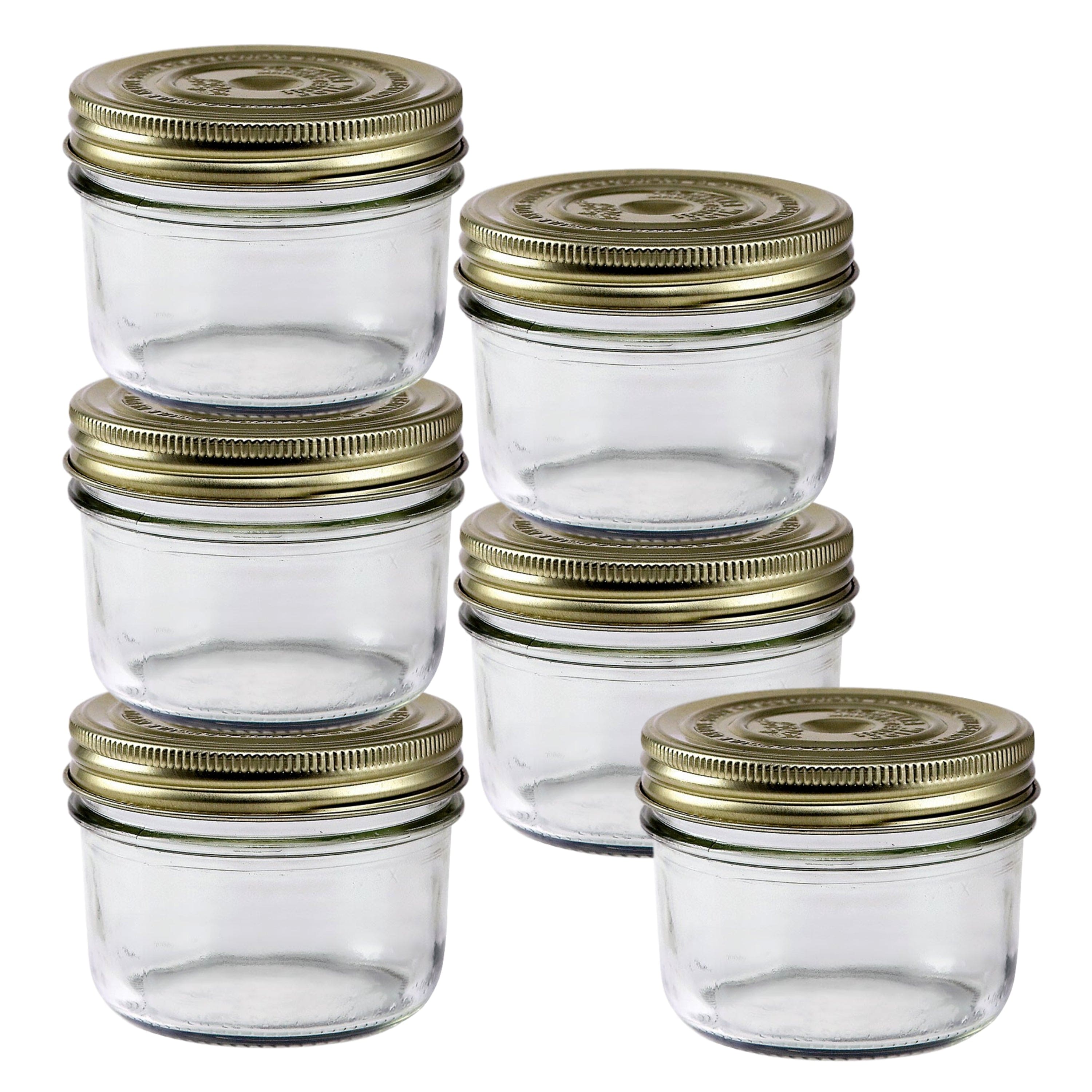 Le Parfait - Familia Wiss Terrine - 350ml Wide Mouth French Glass Mason Jar w/ 2-Piece Gold Lid, 12oz (Pack of 6)