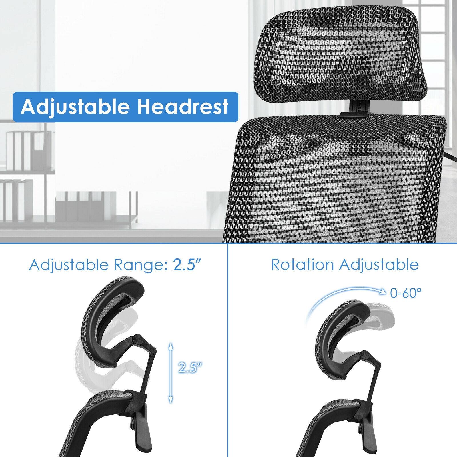 Adjustable Headrest Adjustable Range: 2.5" Rotation Adjustable 0-60 2.5"