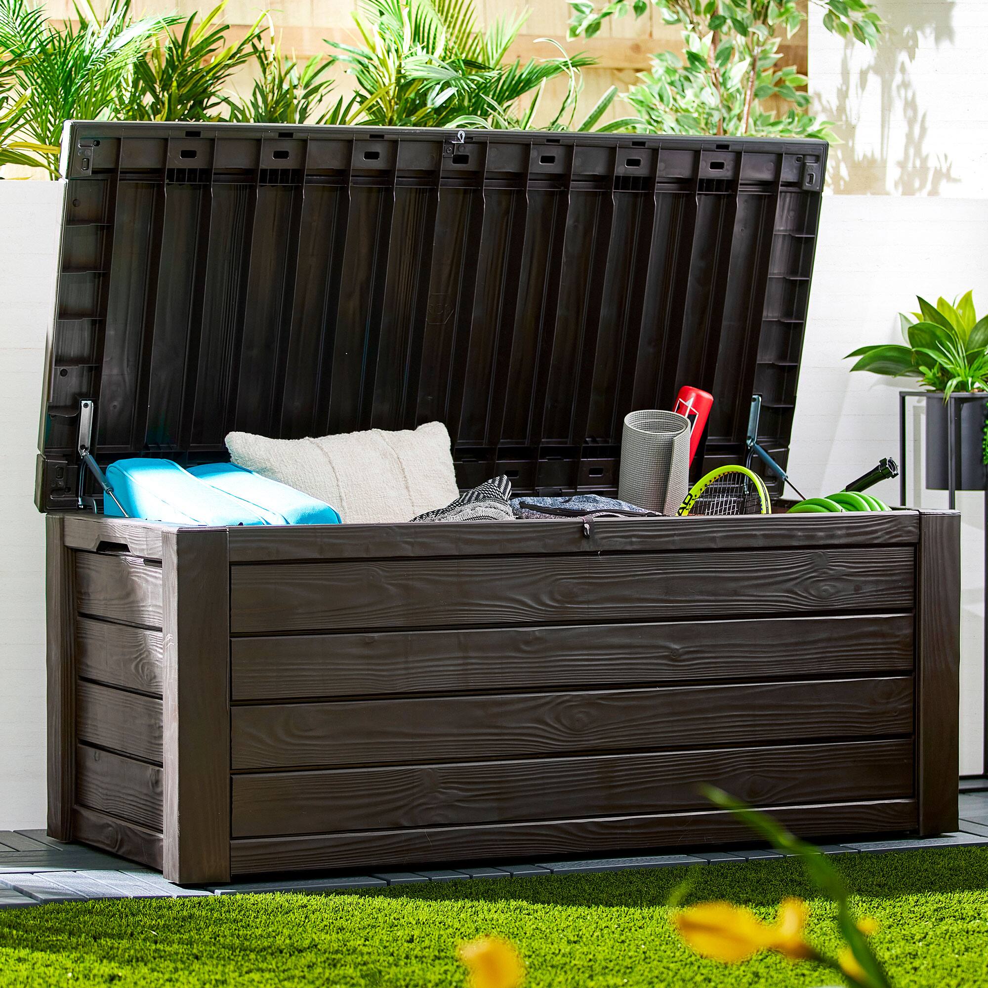 Alt View 5. Keter - Keter Westwood Outdoor 150 Gal Deck Storage Box for Yard Tools, Brown (2 Pack) - Brown.