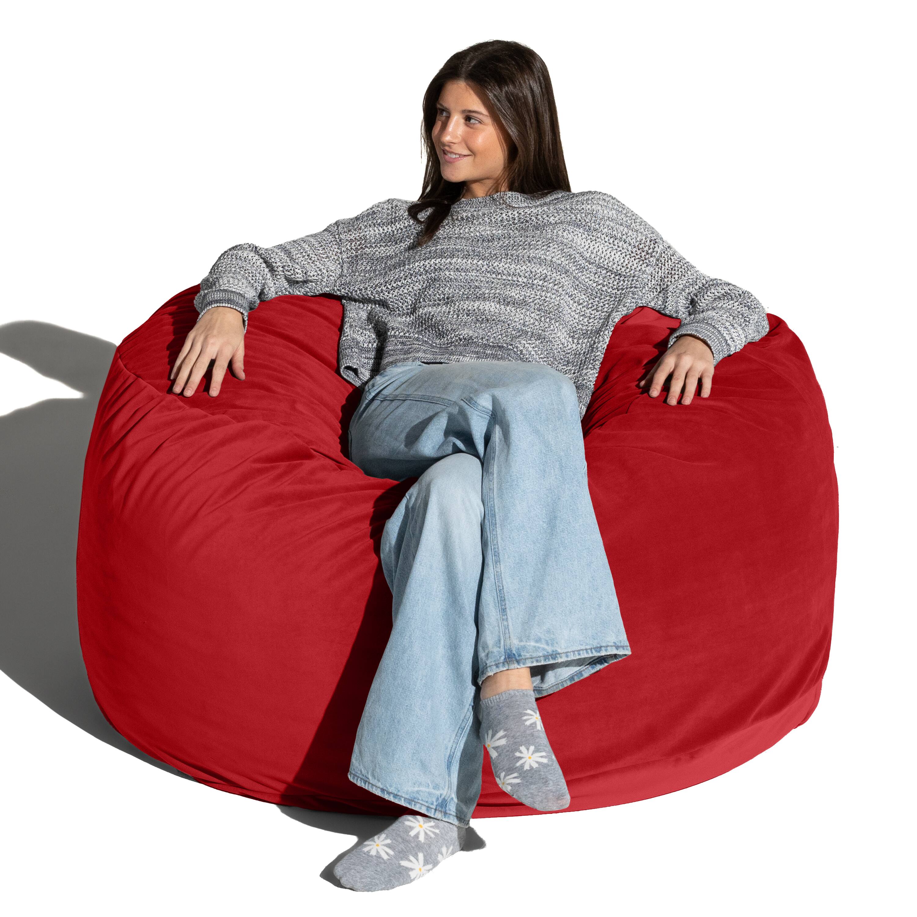 Angle. Jaxx - Jaxx 4 Foot Saxx - Large Round Bean Bag Chair for Adults - Lush Velvet Merlot - Lush Velvet Merlot.