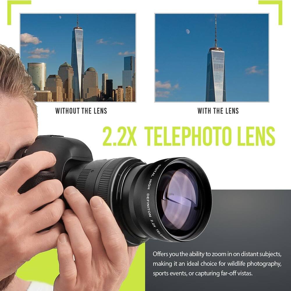 WITHOUT THE LENS

WITH THE LENS

2.2X TELEPHOTO LENS

DIGITAL HIGH DEFINITION

Offers you the ability to zoom in on distant subjects, making it an ideal choice for wildlife photography, sports events, or capturing far-off vistas.