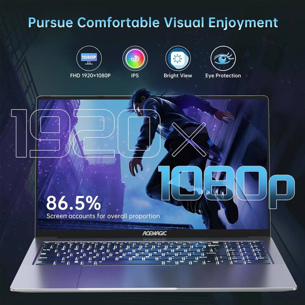 Pursue Comfortable Visual Enjoyment  
1080P FHD 1920x1080P IPS Bright View Eye Protection  
1920 x 1080p  
86.5% Screen accounts for overall proportion  
ACEMAGIC
