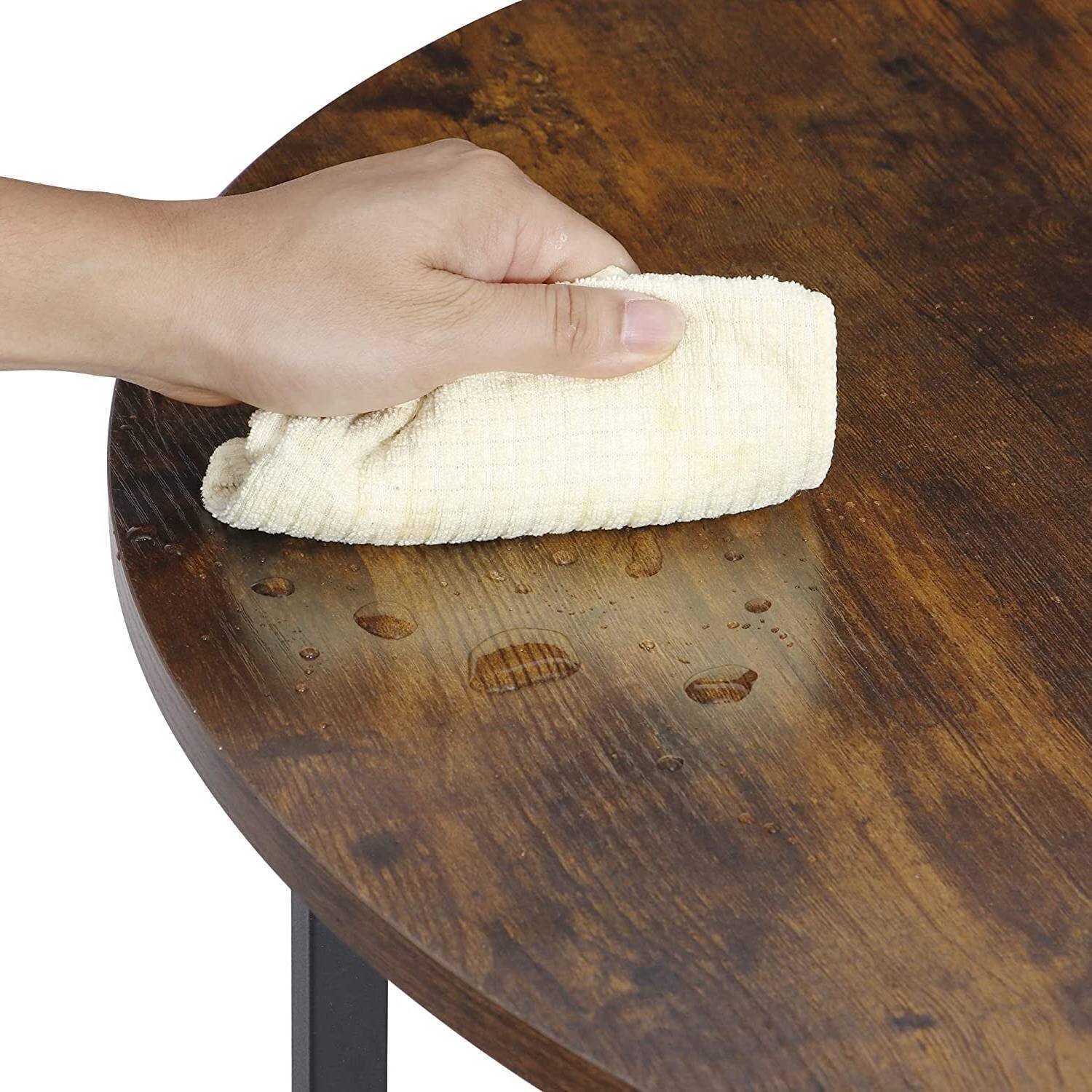 Alt View 1. Hivvago - Modern Round Industrial Coffee Table with Rustic Brown Wood Top - brown.