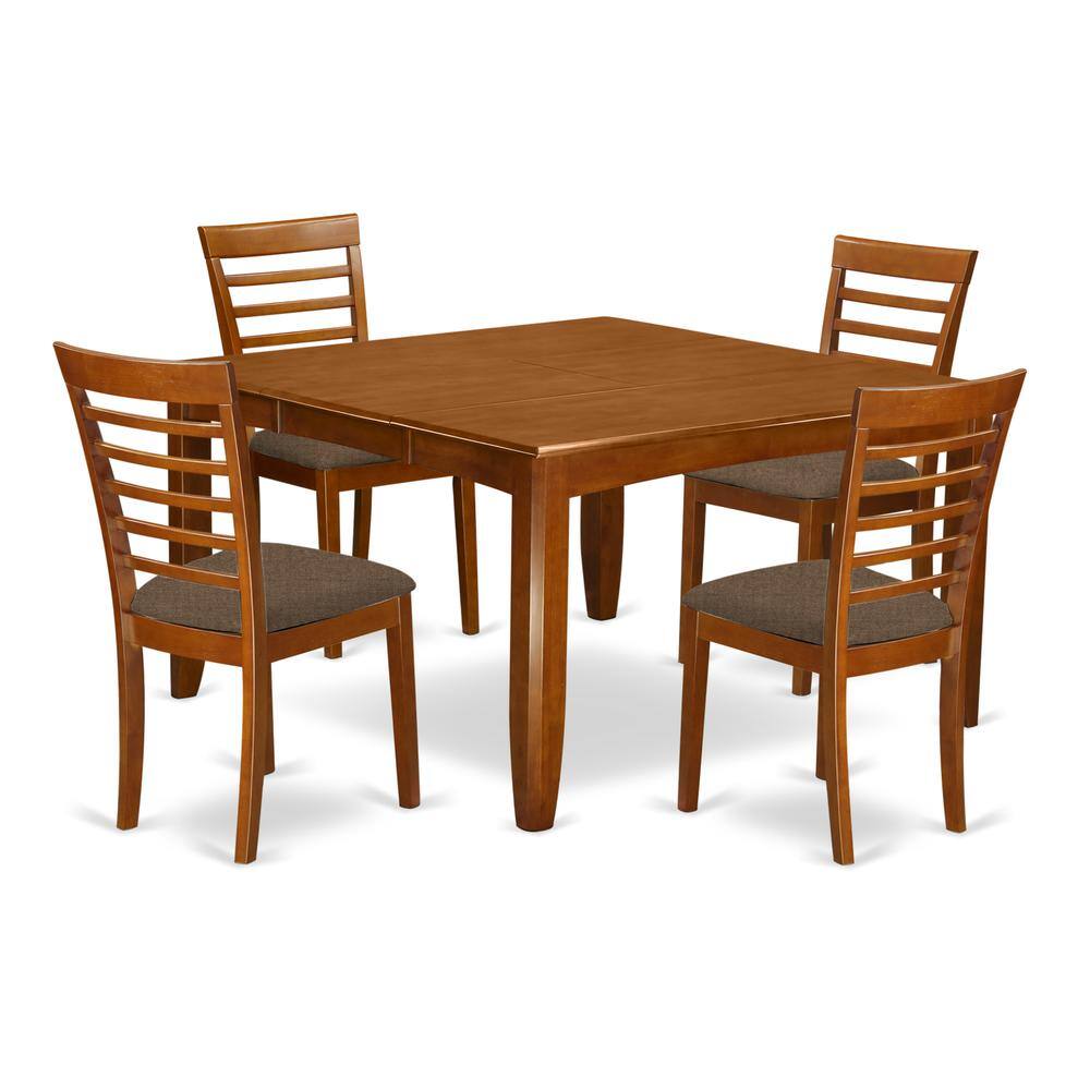 Back. East West Furniture - PFML5-SBR-C 5 PC Dining set-Table and 4 Dining Chairs. - Saddle Brown.