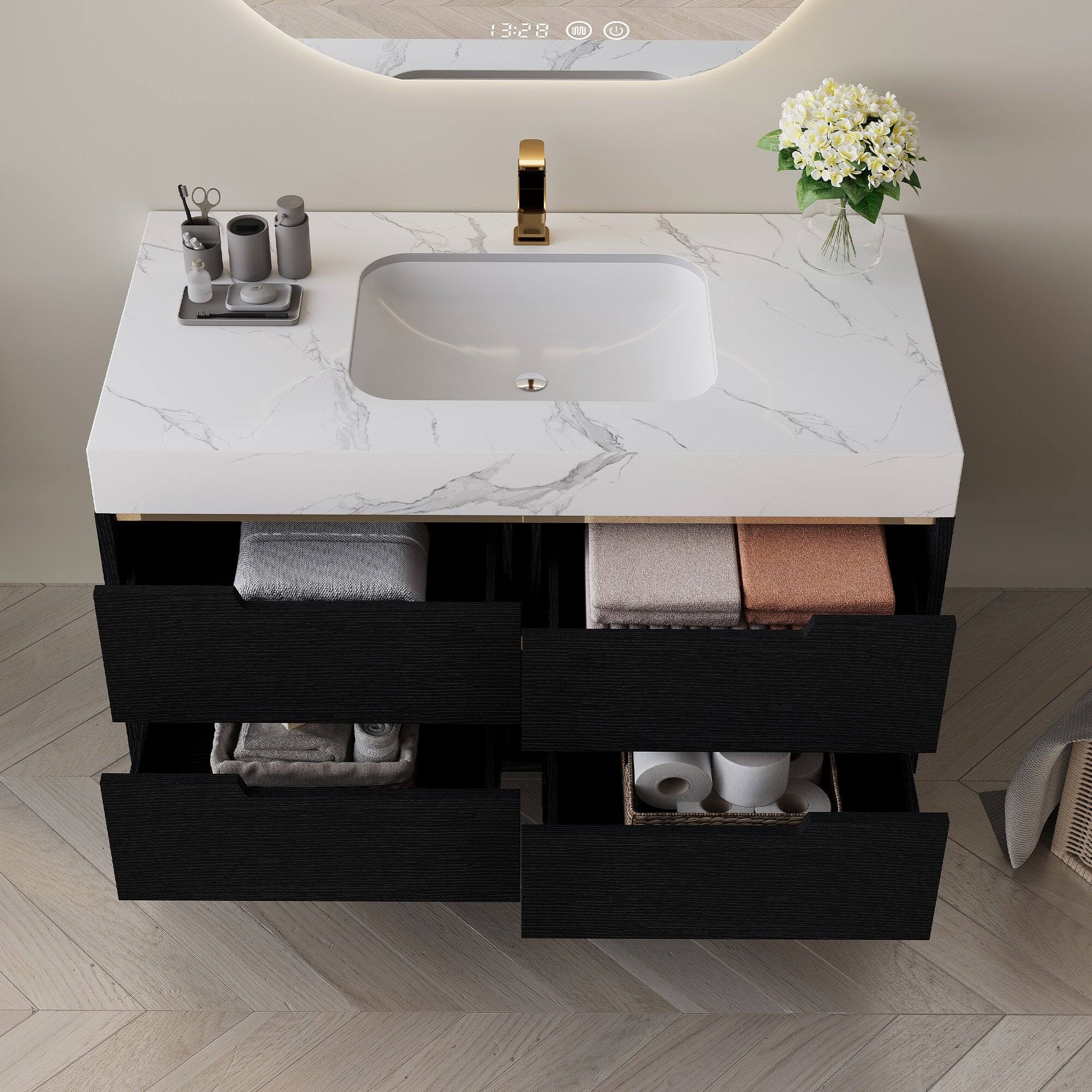 Alt View 4. Boyel Living - 35.4 In Modern Bathroom Vanity Undermount Sink Sintered Stone Top Solid Wood - Black.