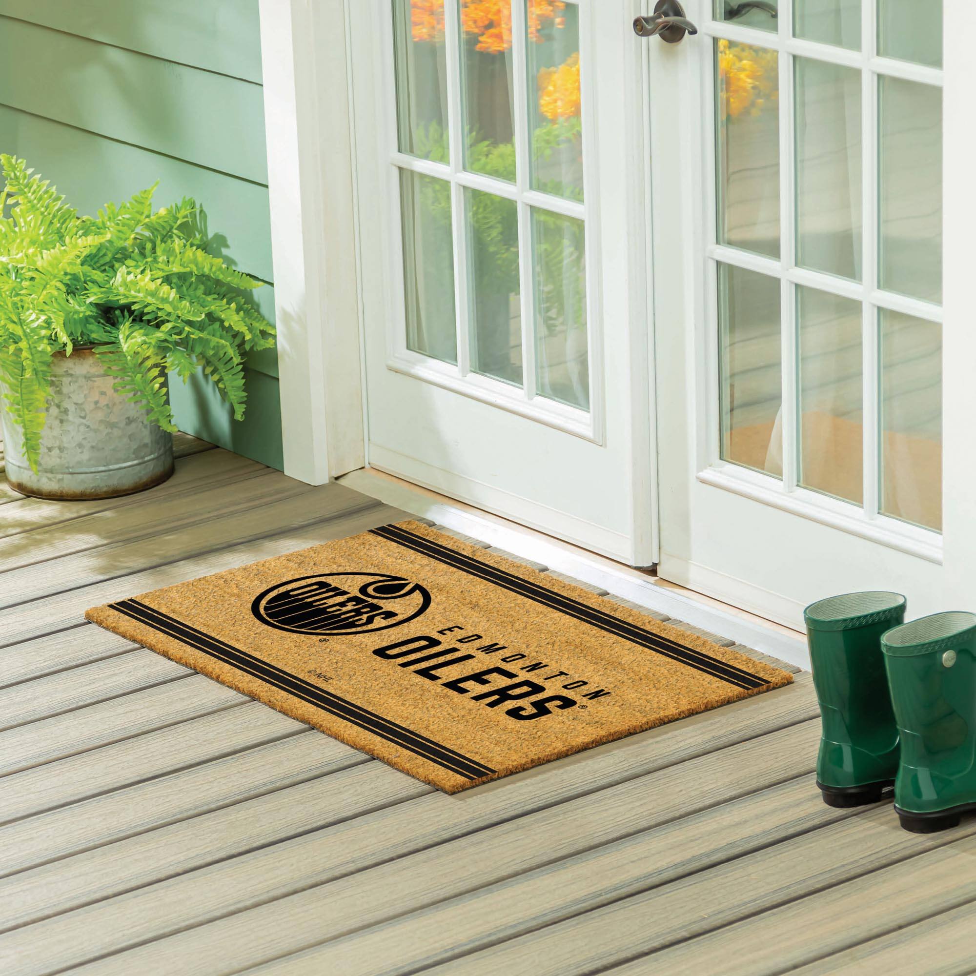 Alt View 1. Evergreen Enterprises - Edmonton Oilers 24" x 36" Outdoor Monochrome Team Logo Coir Mat - Brown.
