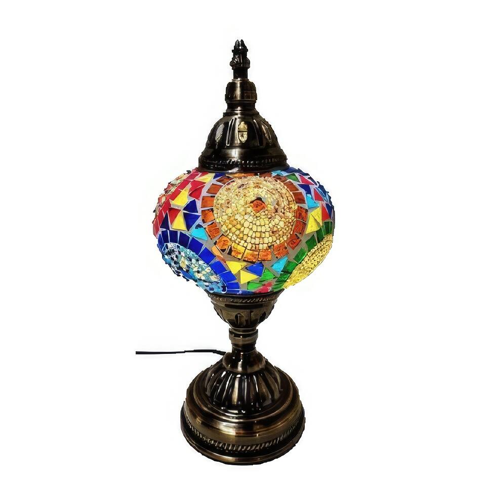 Angle. FC Design - 13"H Bronze Stand Bright Mosaic Mandala-Design Globe Turkish Lamp.