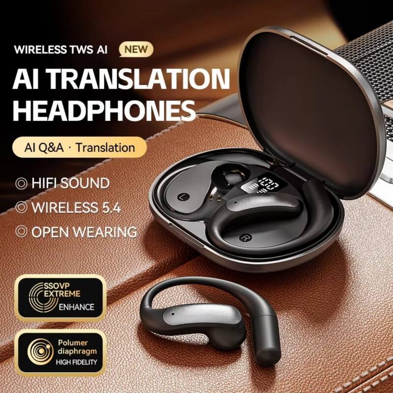 WIRELESS TWS AI  
NEW  
AI TRANSLATION HEADPHONES  
AI Q&A · Translation  
HIFI SOUND  
WIRELESS 5.4  
OPEN WEARING  

SSOVP EXTREME ENHANCE  
Polymere diaphragm HIGH FIDELITY