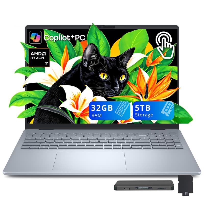 Dell - Plus 16" 2K Touchscreen Laptop,AMD Ryzen AI 7 350,32GB RAM,4TB SSD+1TB Dock Set,Backlit Keyboard,Wi-Fi 7,Win11 - Blue