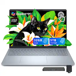 Dell - Plus 16" 2K Touchscreen Laptop,AMD Ryzen AI 7 350,32GB RAM,4TB SSD+1TB Dock Set,Backlit Keyboard,Wi-Fi 7,Win11 - Blue
