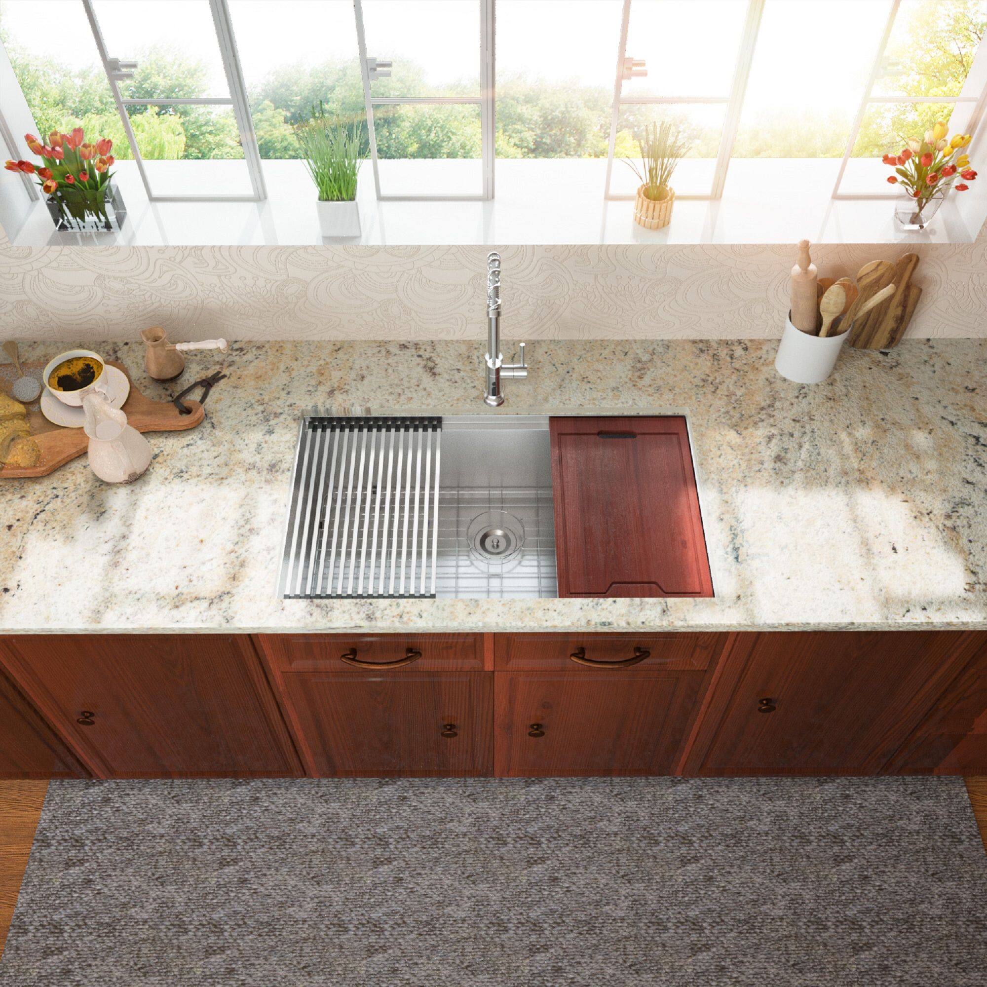 Back. Lordear - 30"x19"x 10" Single Bowl Undermount Workstation 16 Gauge Stainless Steel Kitchen Sink - Stainless steel.