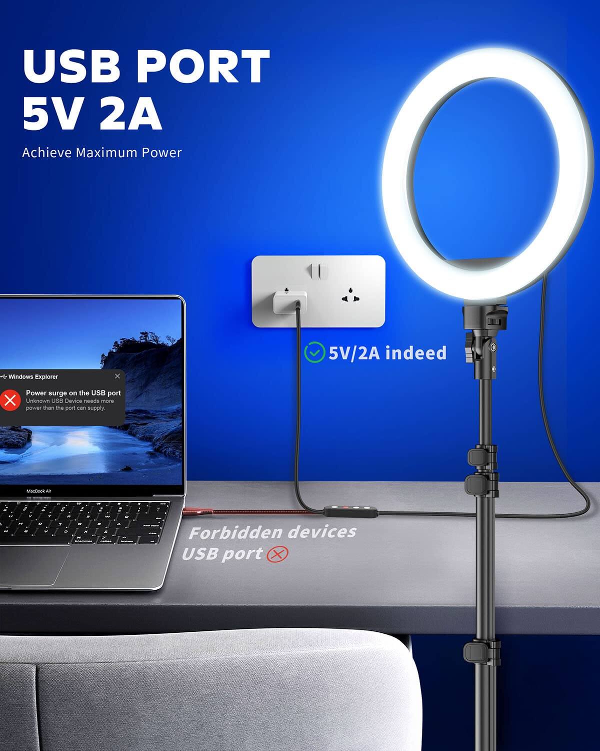 USB PORT  
5V 2A  
Achieve Maximum Power  

Power surge on the USB port  
Unknown USB Device needs more power than the port can supply  

5V/2A indeed  

Forbidden devices  
USB port