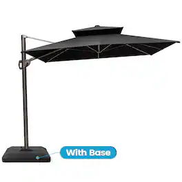 Crestlive Products - 9x11ft Aluminum Double Top Crank Cantilever Patio Umbrella with Base - Black