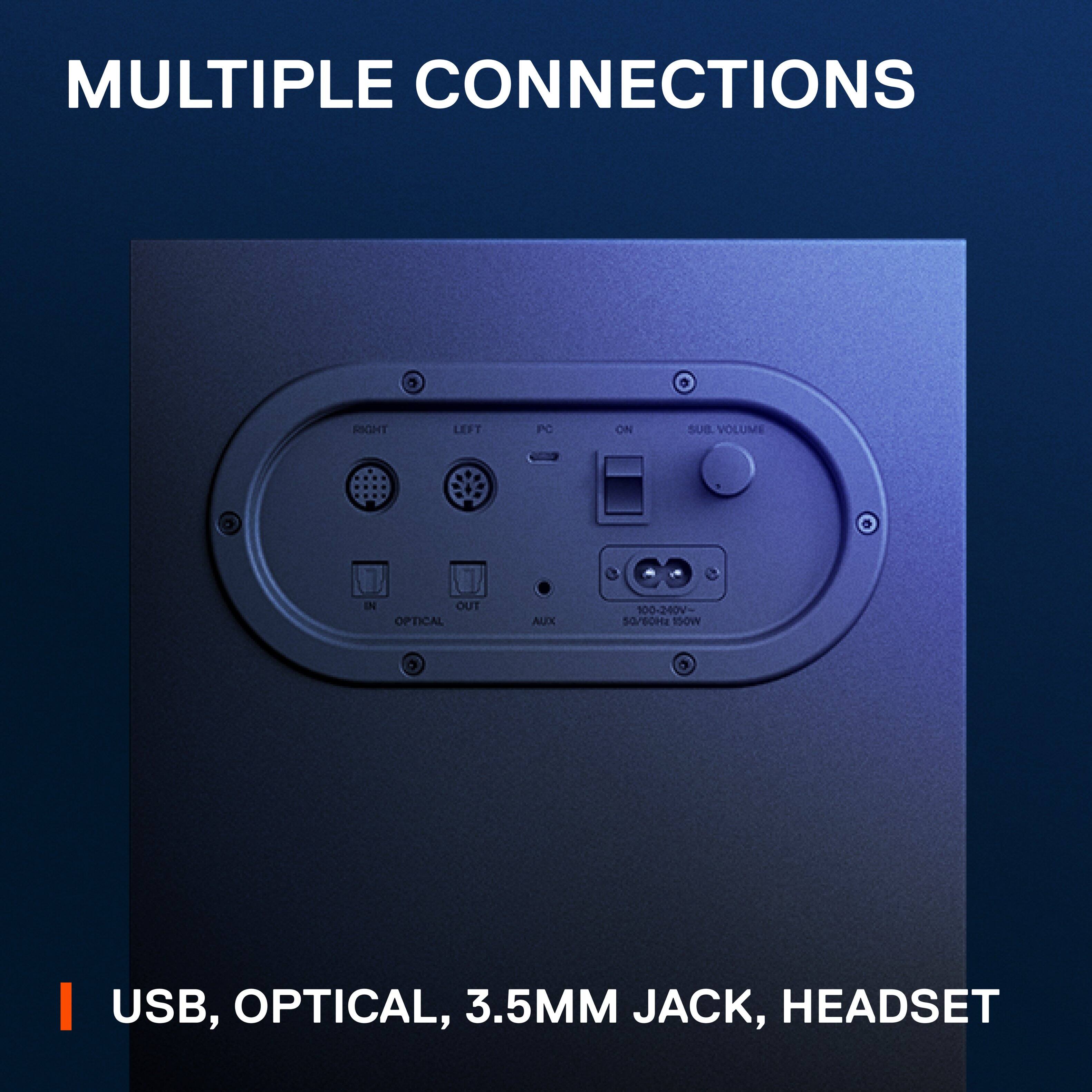 Multiple Connections: USB, Optical, 3.5mm Jack, Headset