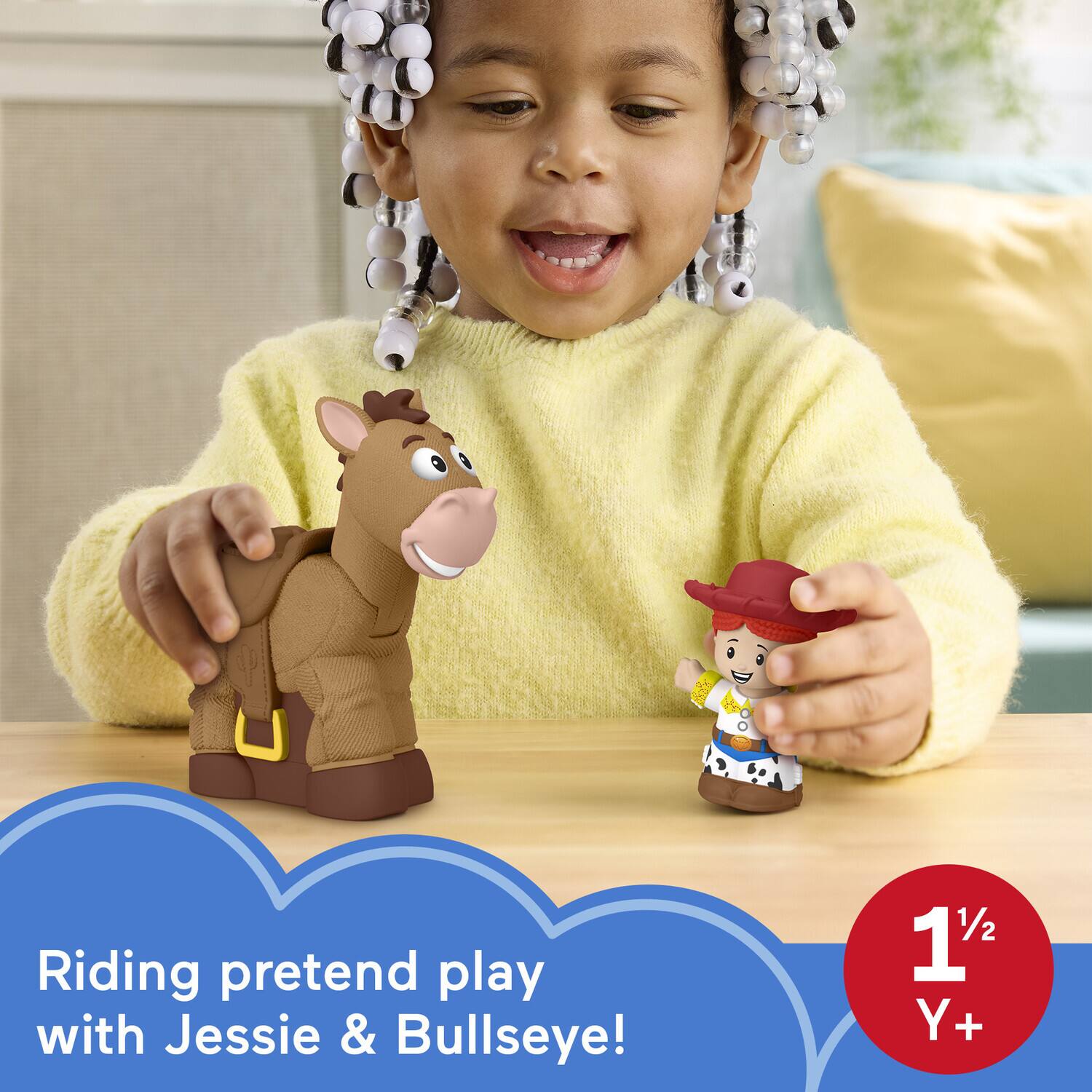 Riding pretend play with Jessie & Bullseye!  
1½ Y+