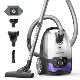 Aspiron - 1700W/45KPa Canister Vacuum, 6QT, HEPA Filter, Auto Cord Rewind, Low Noise, 8M Radius, Pet, Carpet & Hard Floor
