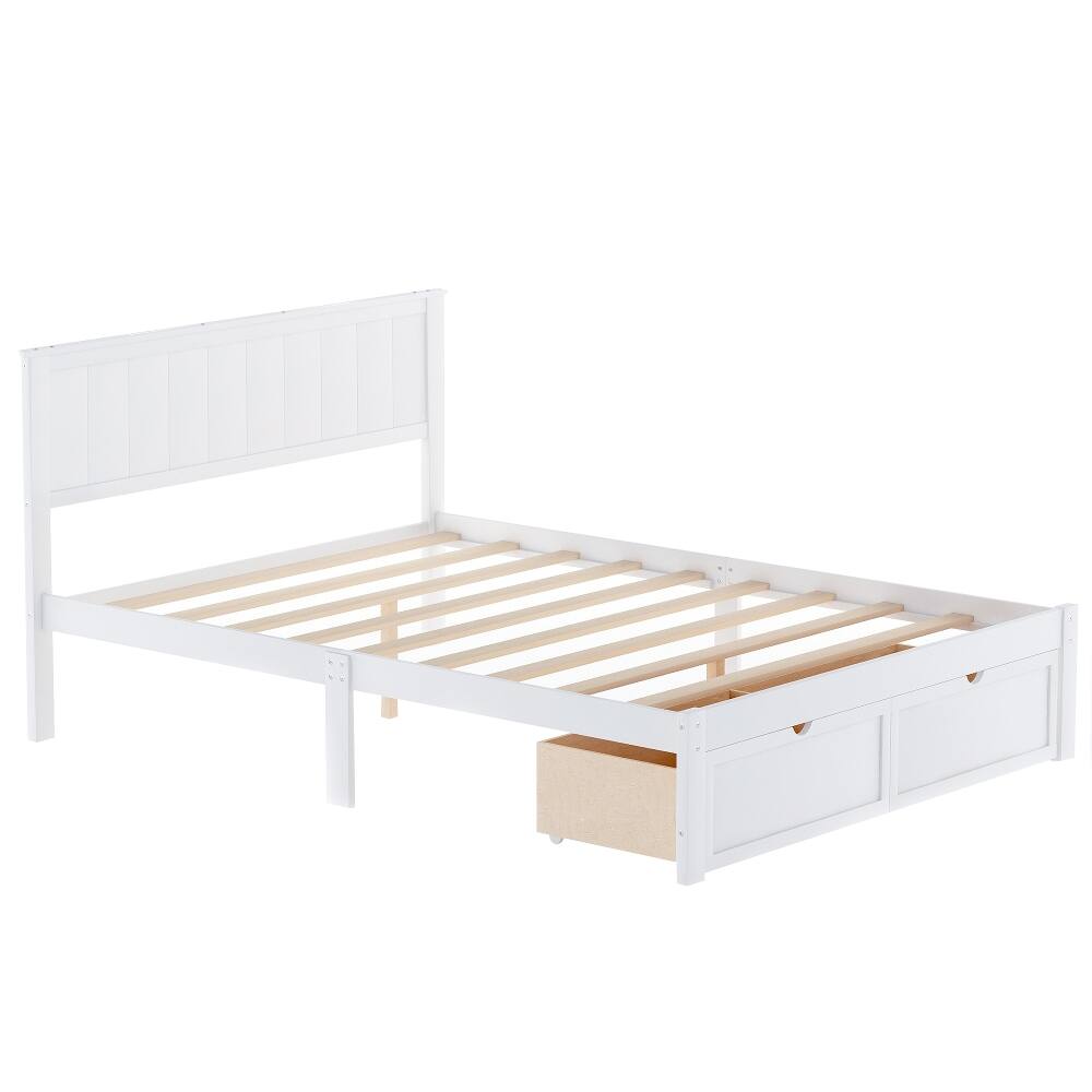 Alt View 4. Loheer - Loheer Full Size Platform Bed White Wood Bed with Drawers - White.
