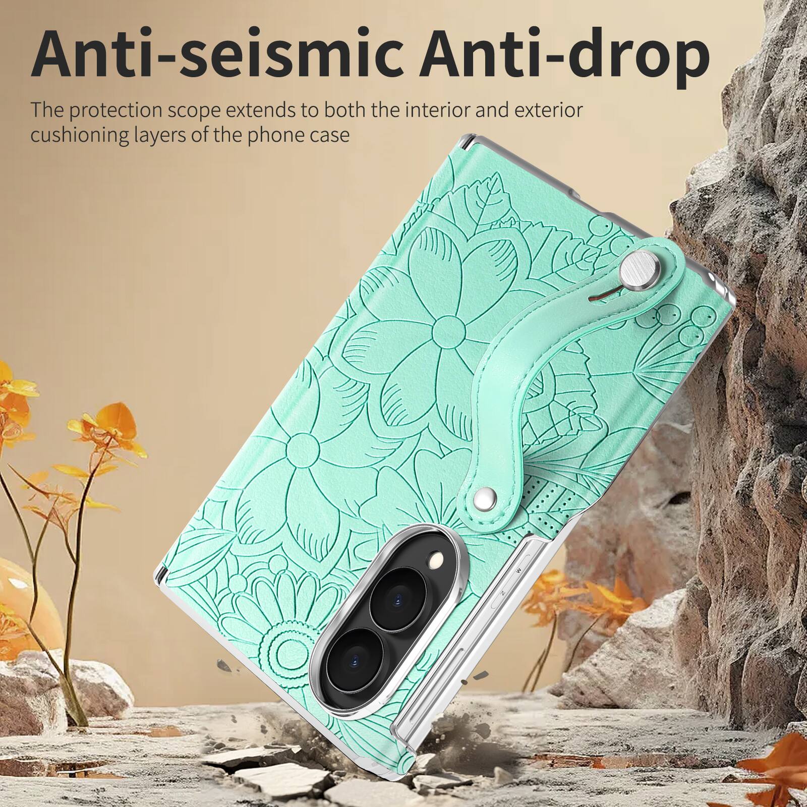Anti-seismic Anti-drop  
The protection scope extends to both the interior and exterior cushioning layers of the phone case
