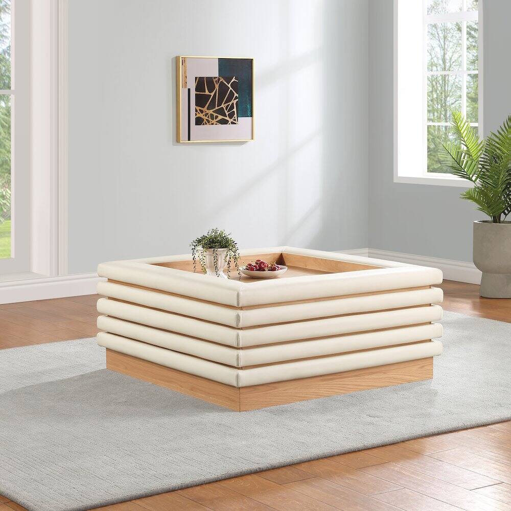 Alt View 1. Meridian Furniture - Rory Cream Vegan Leather Coffee Table - Beige.