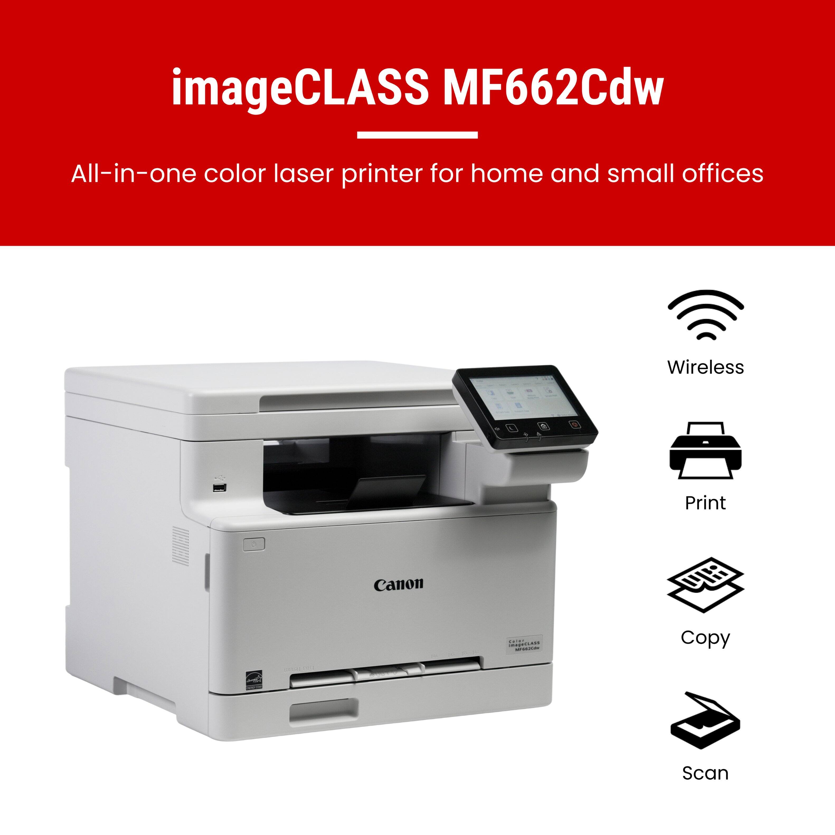 imageCLASS MF662Cdw  
All-in-one color laser printer for home and small offices  

- Wireless  
- Print  
- Copy  
- Scan
