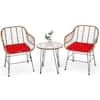 Front. Costway - 3PCS Patio Rattan Bistro Set Coffee Table Armchair Garden Cushion - Red.