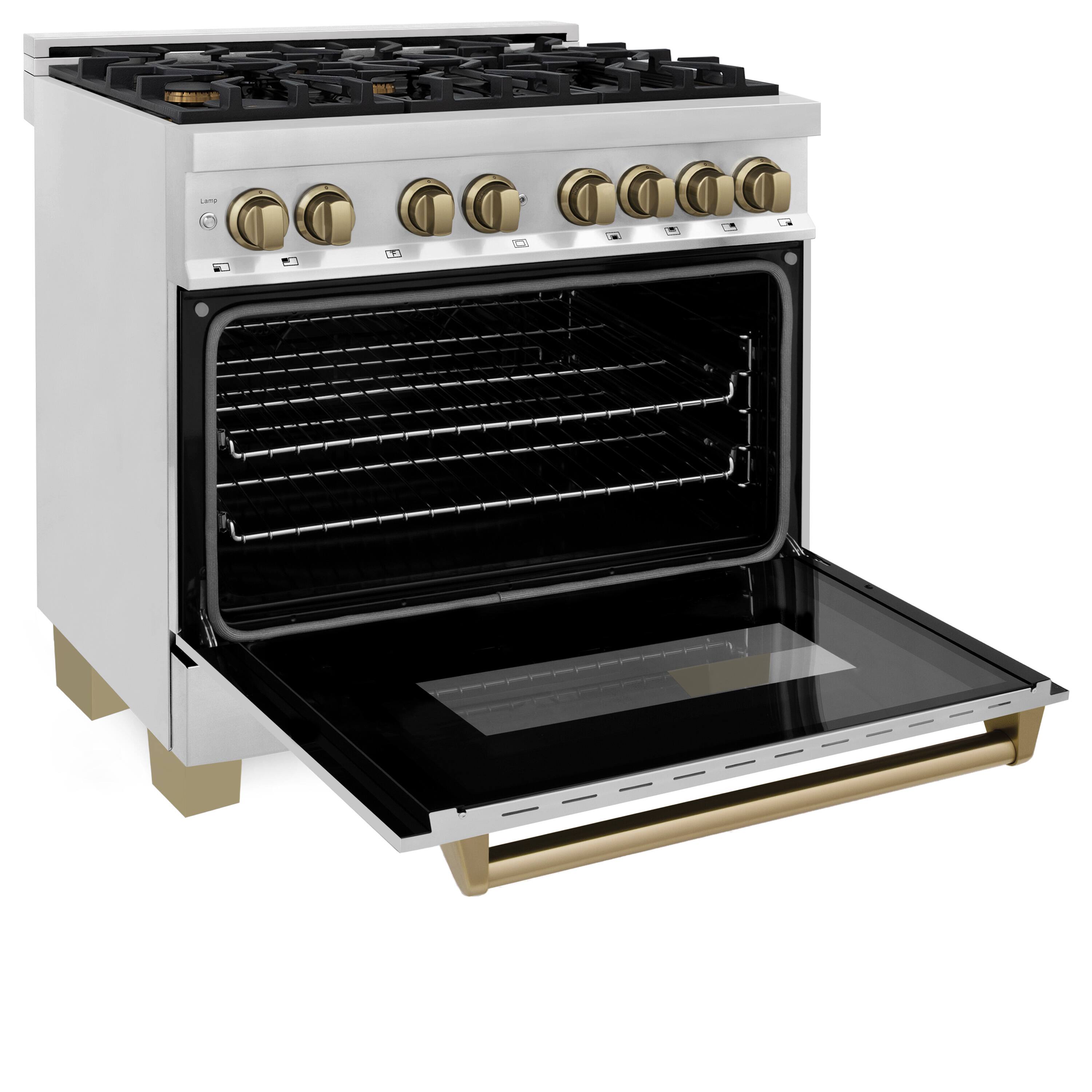 Alt View 2. ZLINE - Autograph 36" Legacy Dual Fuel Range w/ 6 Burners & Champagne Bronze Accents (RAZ-36-CB) - Stainless Steel/Champagne Bronze Accents.