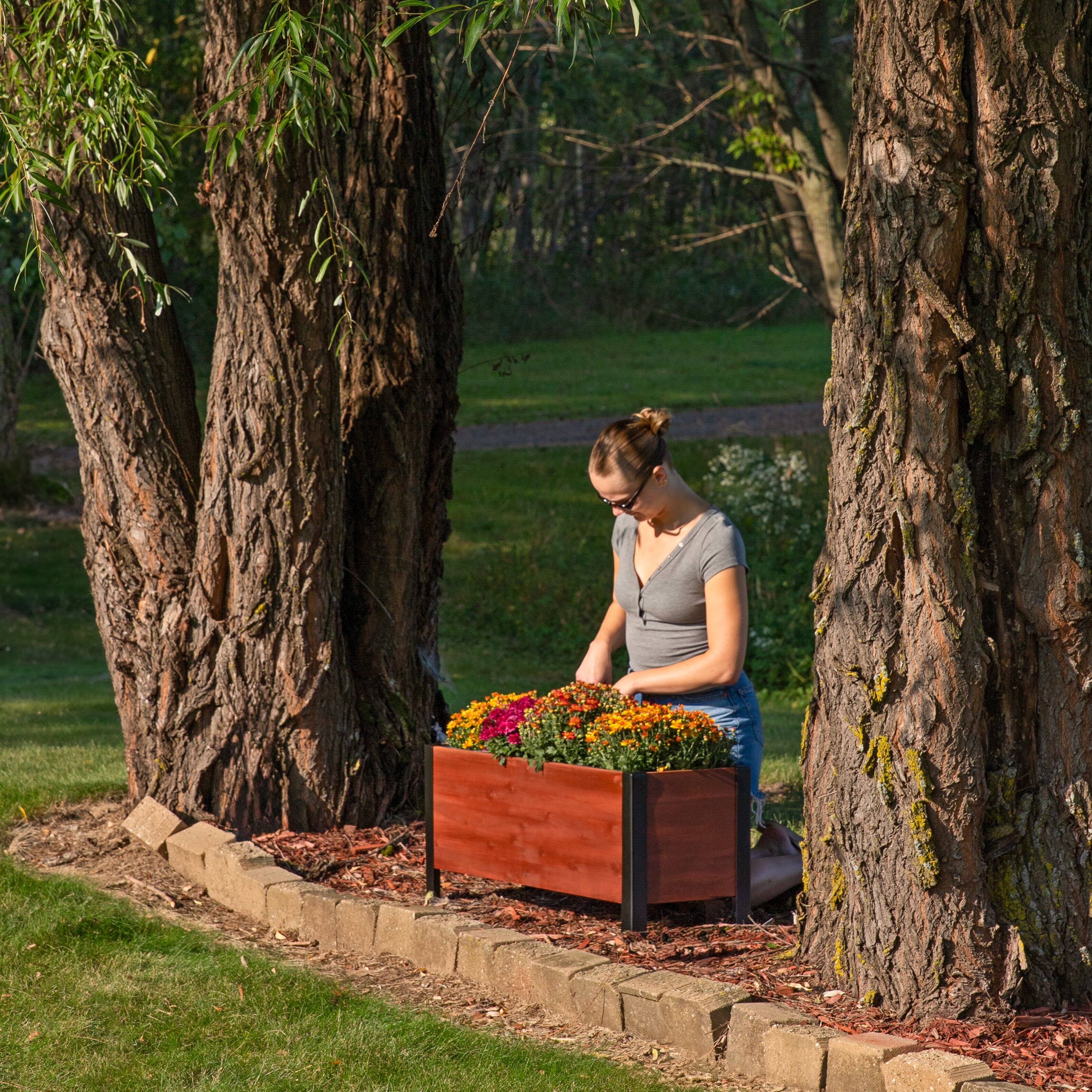 Alt View 5. Sunnydaze - Acacia Wood Raised Garden Bed with Planter Bag - 14.75" H - Brown.