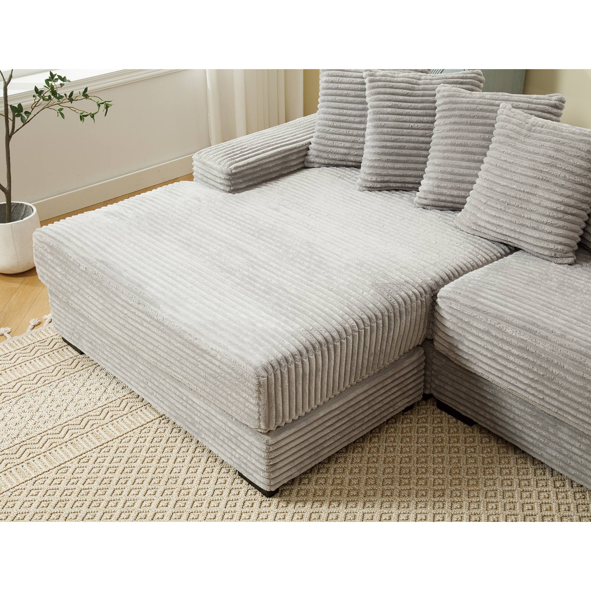 Alt View 9. Tiramisubest - Oversized Two-Piece Couches,L Shaped Sofa,Corduroy,Left Chaise Daybed with Armrests,Eight Throw Pillows,Gray - Gray.