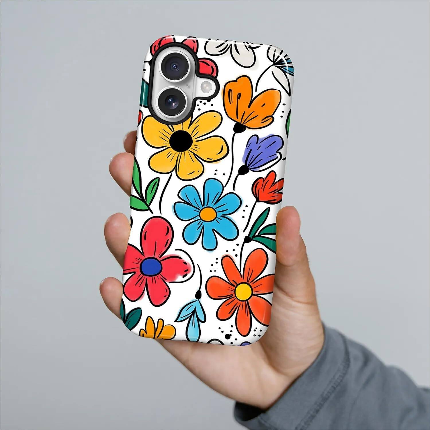 Alt View 2. BUBM - Smartphone Case for iPhone 17 - 2-Layer Durable Smartphone Protection Case - Colorful Flowers.