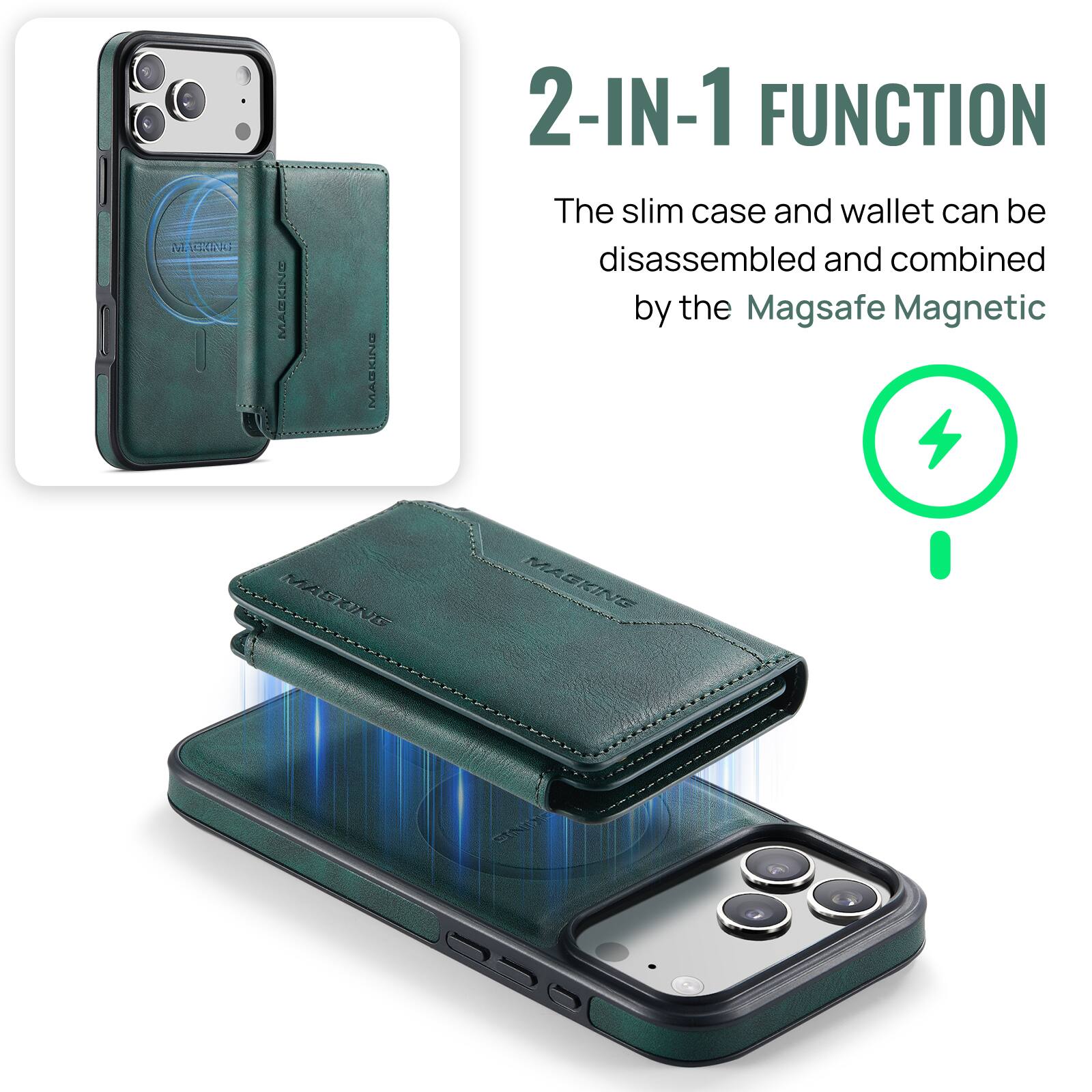 MAGKING MACKINE MABKING 2-IN-1 FUNCTION

The slim case and wallet can be disassembled and combined by the Magsafe Magnetic