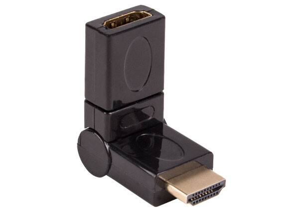 Left. Cable Leader - HDMI Male to Female Port Saver Adapter, 180-Degree Swivel, Type A 19-Pin - Black.