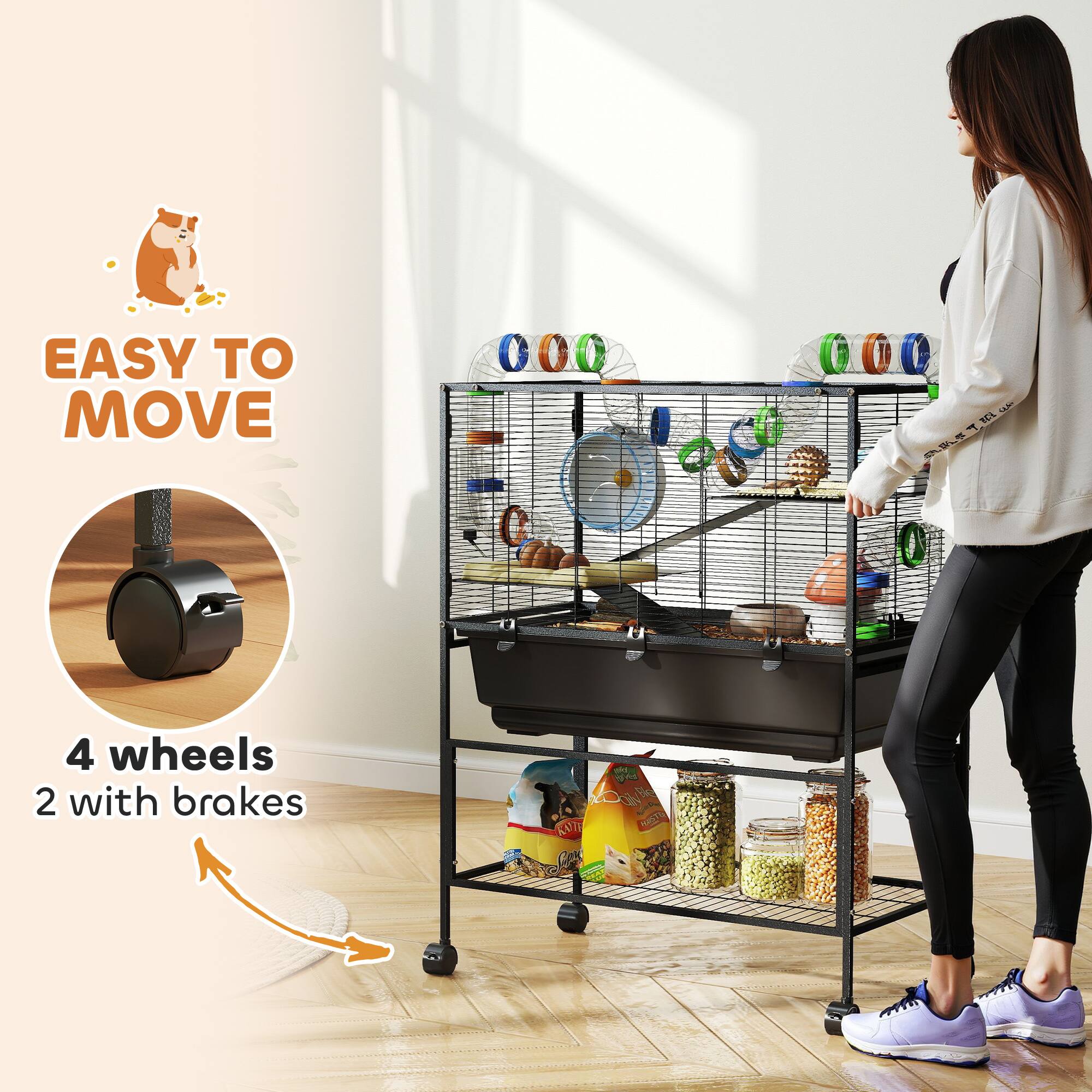 EASY TO MOVE  
4 wheels  
2 with brakes