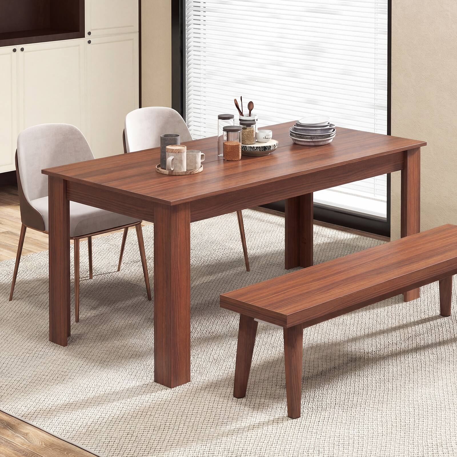 Alt View 1. Costway - Costway 63" Dining Table Rectangular Modern Kitchen Table For 6 People Home Furniture - Walnut.