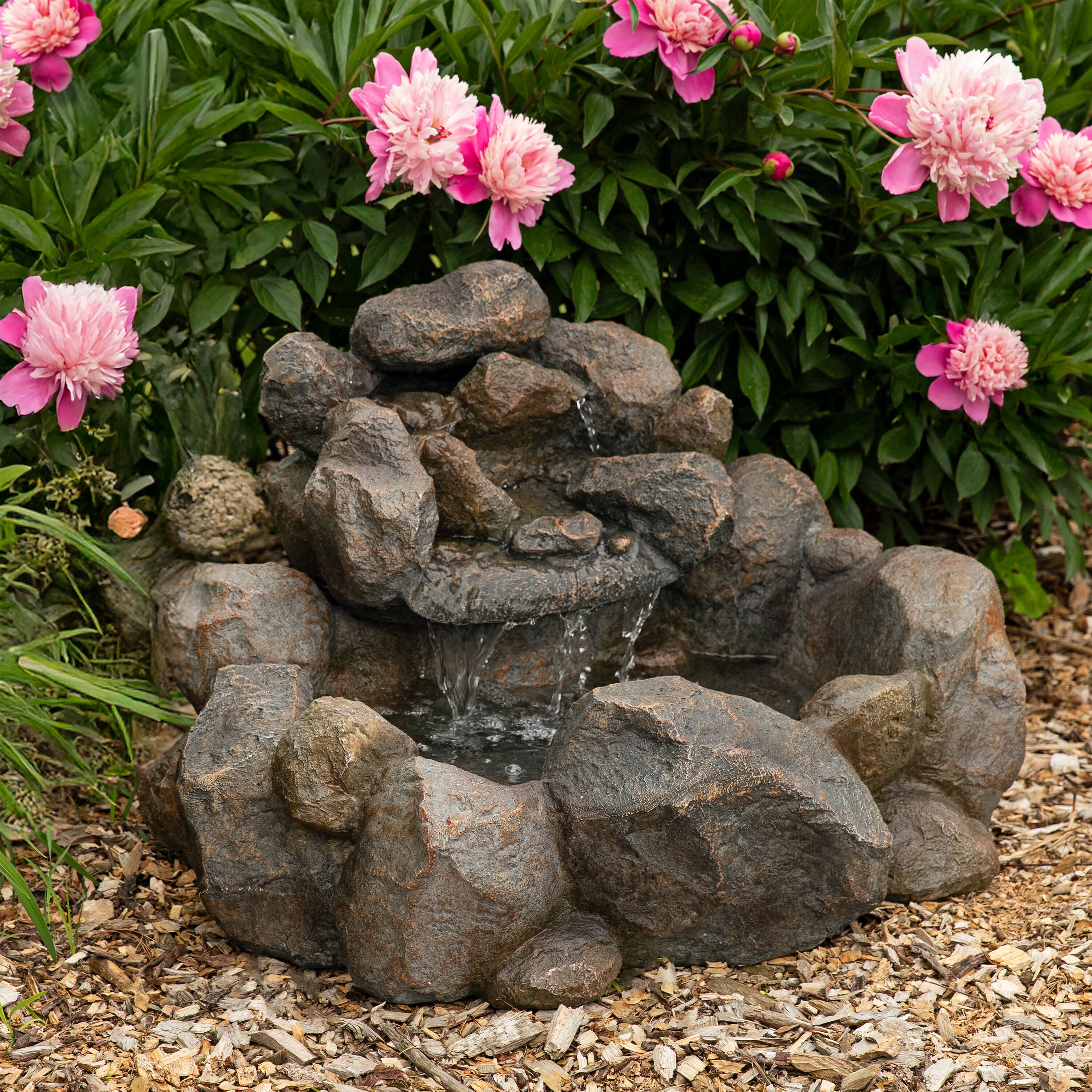 Alt View 7. Sunnydaze - Electric Resin Rocky Ravine Outdoor Water Fountain - 18 in - Grey.