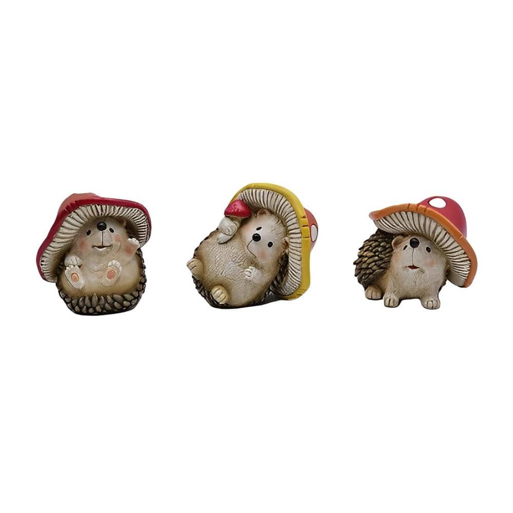 FC Design - 3-PC Set 3.25"H Hedgehog with Mushroom Cap Figurine Computer Desk Tabletop Decoration - Multi-Color