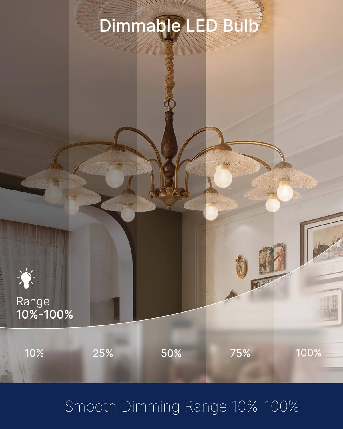Dimmable LED Bulb

Range 10%-100%

10% 25% 50% 75% 100%

Smooth Dimming Range 10%-100%