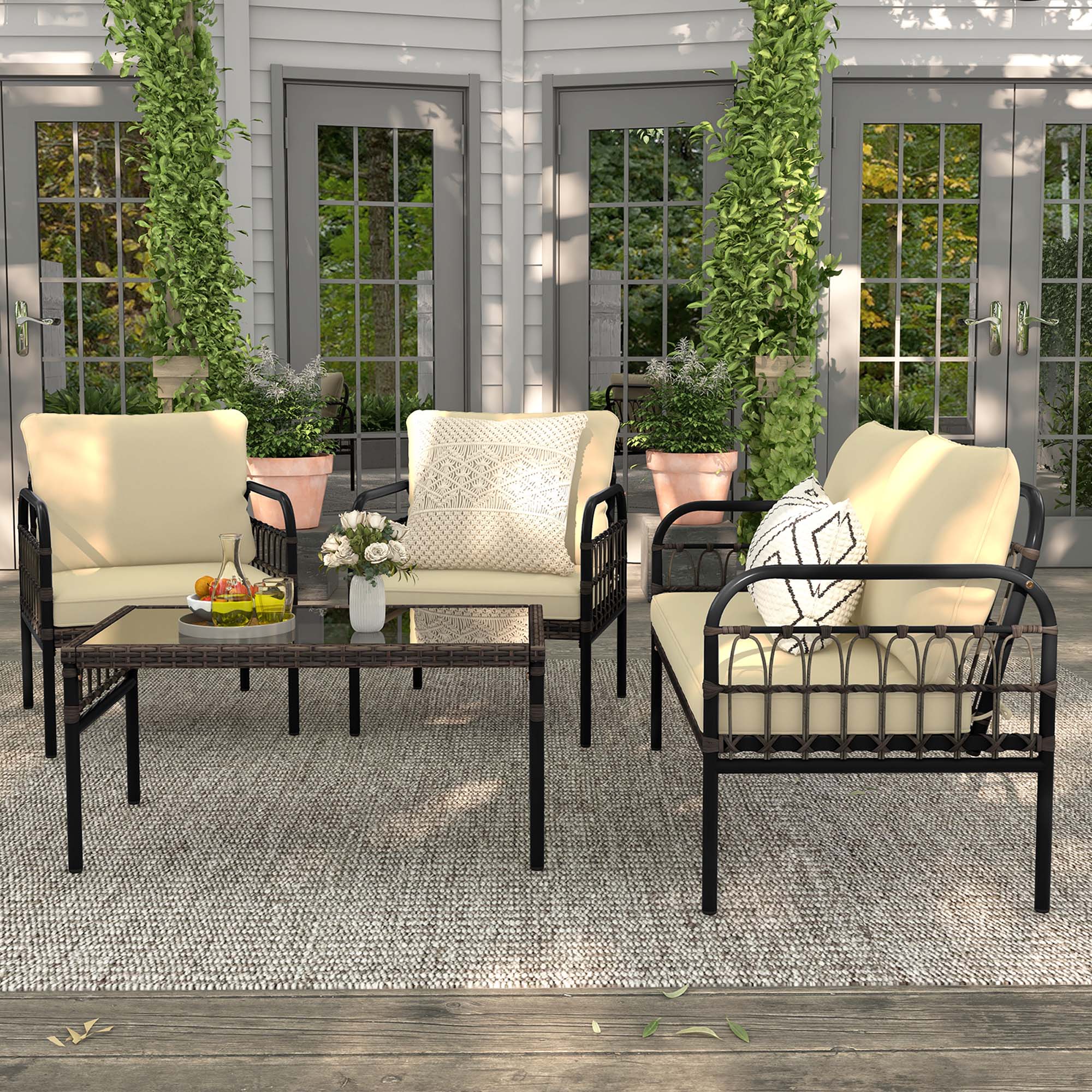 Alt View 2. Costway - Costway 4 PCS Patio Furniture Set Outdoor Wicker Conversation Bistro Set with Soft Cushions - Mix Brown.